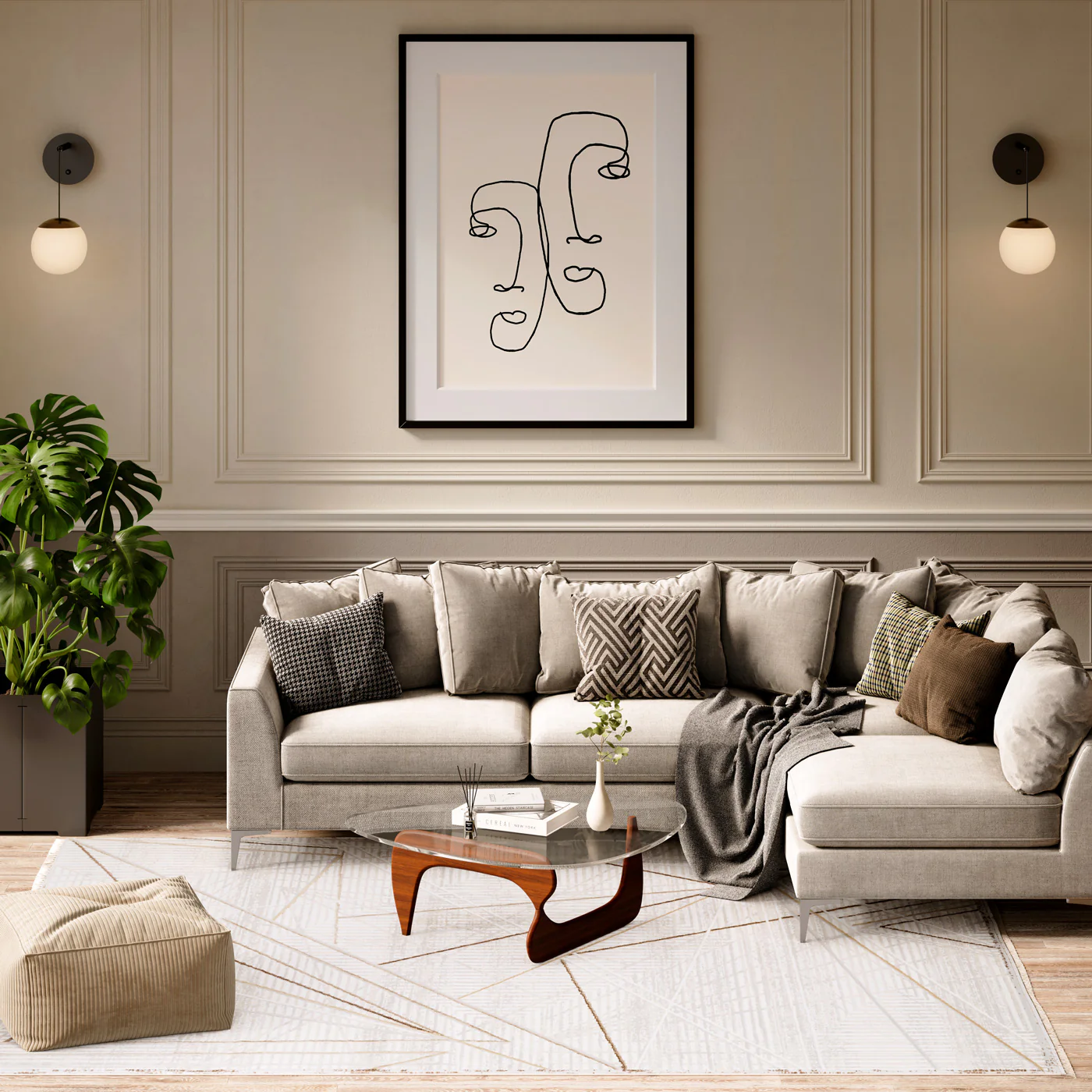 Abstract Linear Beige Rug - Jalo - Image 2
