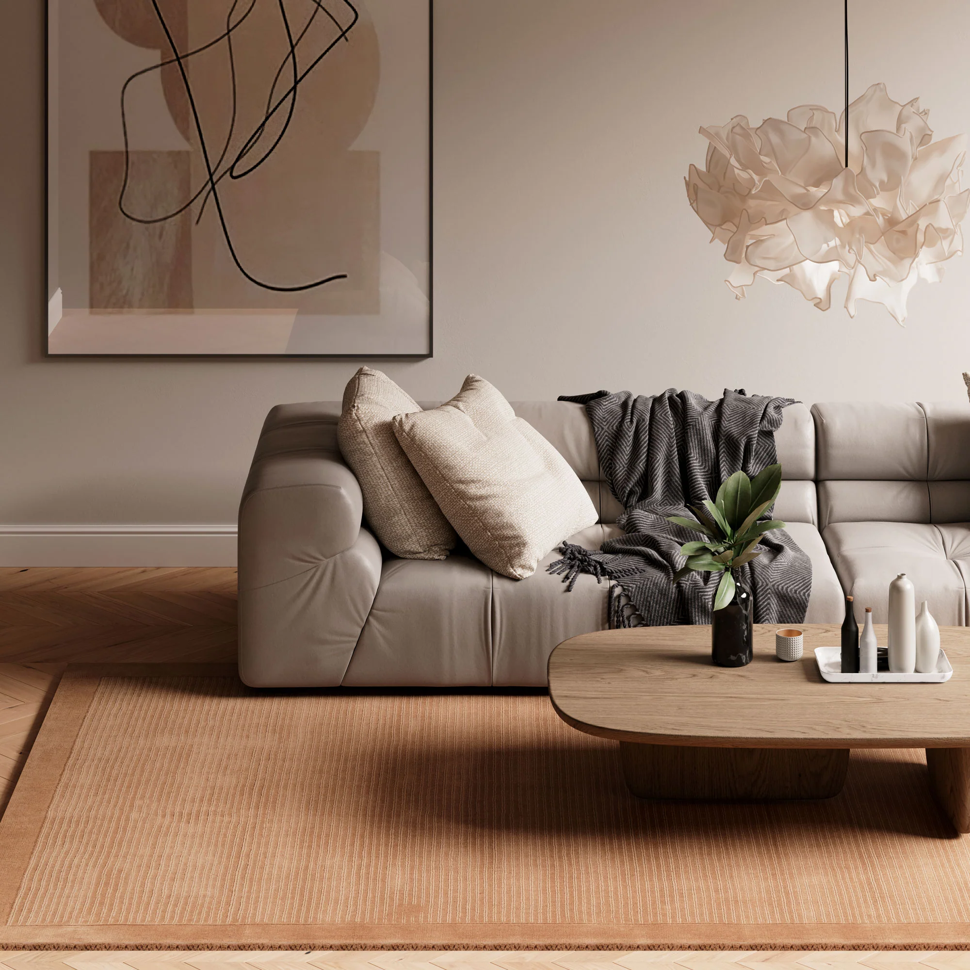Beige Bordered Wool Rug - Olann Beige - Image 3