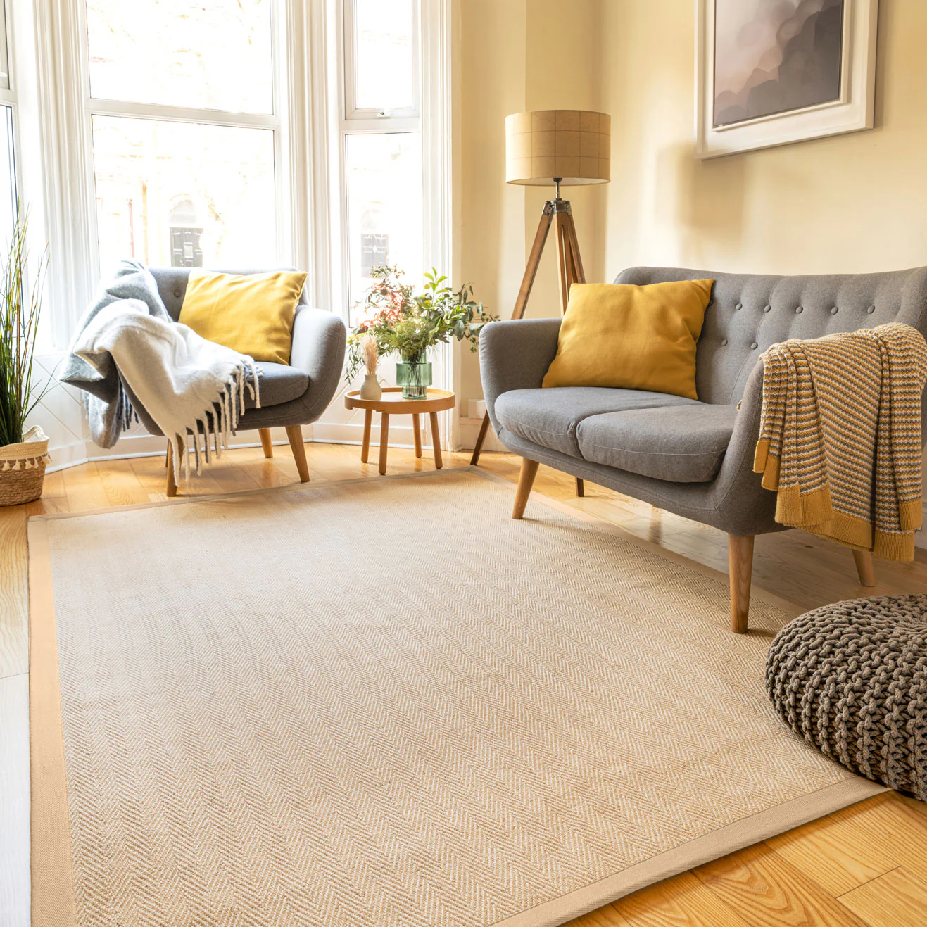 Beige Cotton Border Natural Jute Area Rug - Image 3