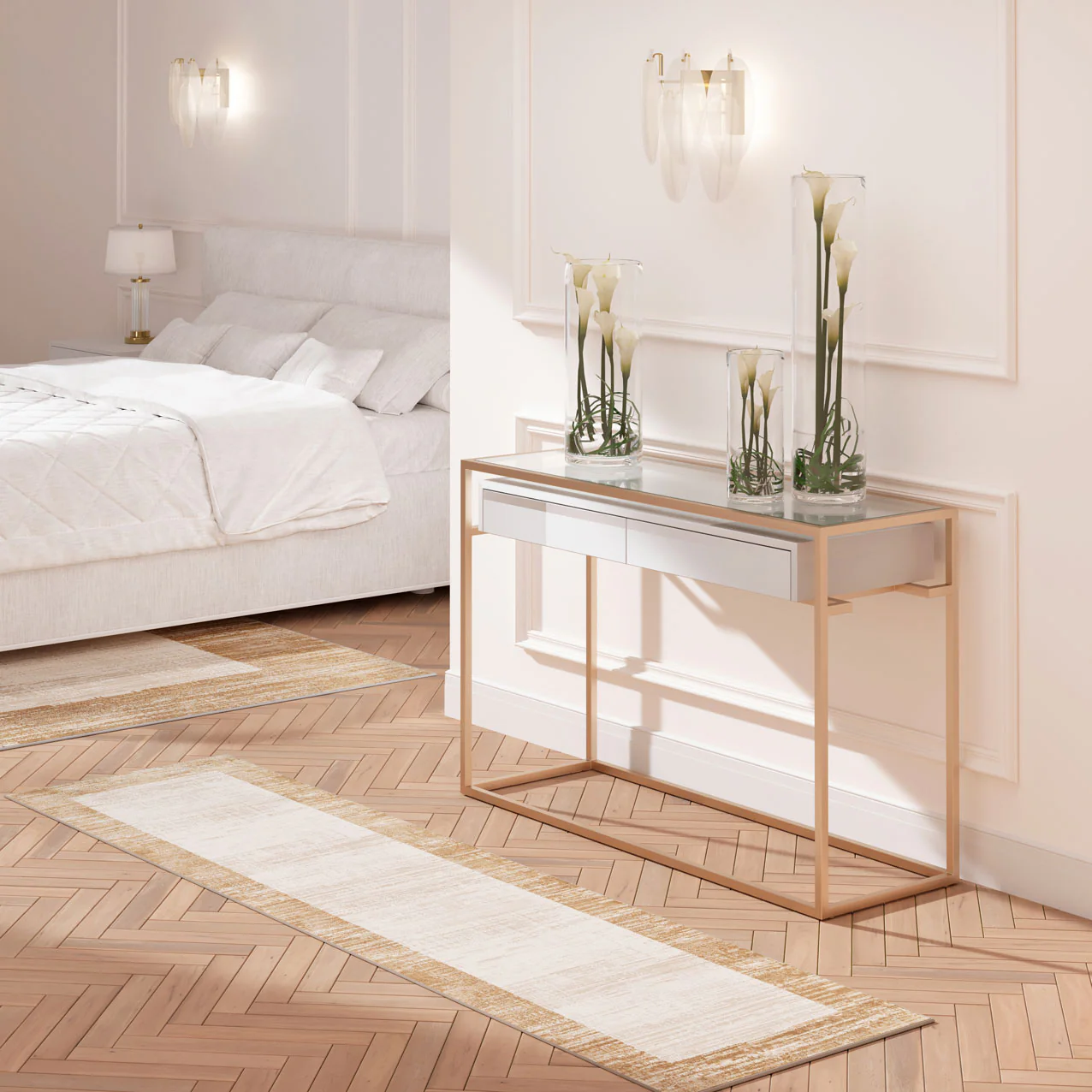 Beige Neutral Border Runner Rug - Image 2