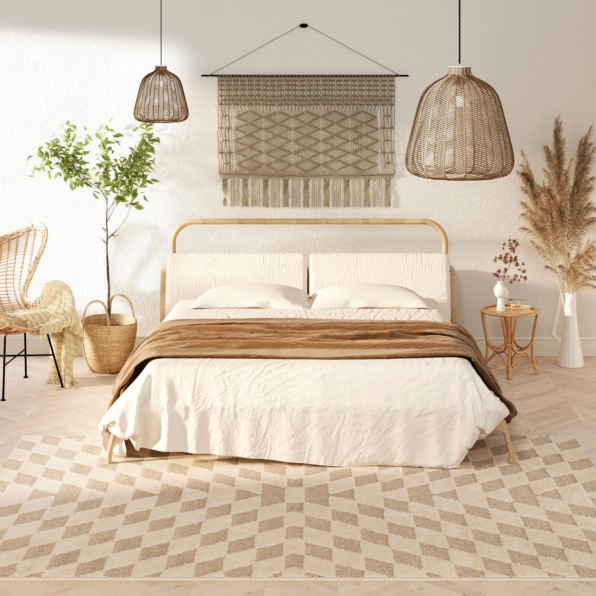 Beige White Rhombic Rug - Reva - Image 2