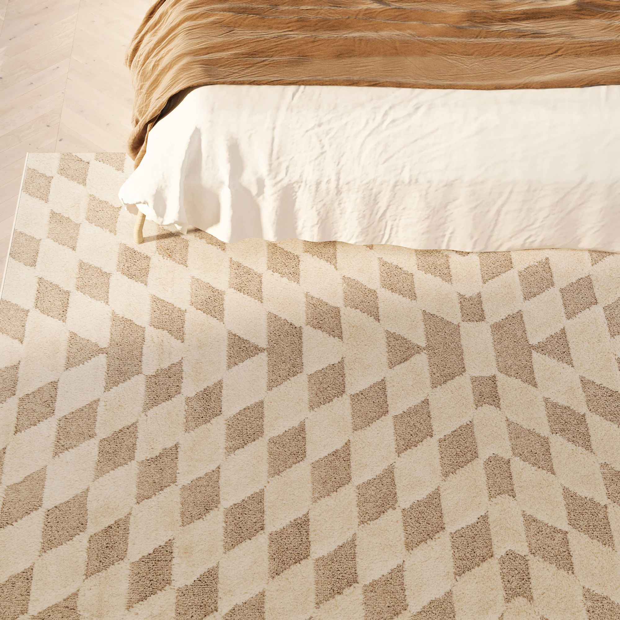 Beige White Rhombic Rug - Reva - Image 3