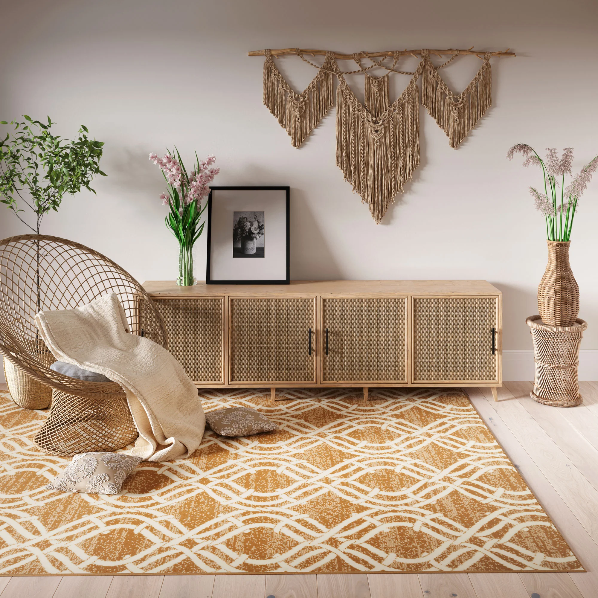 Beige Woven Trellis Living Room Rug - Image 3