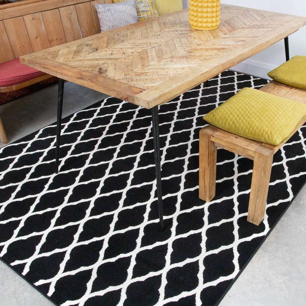 Black Moroccan Trellis Living Room Rug - Image 3