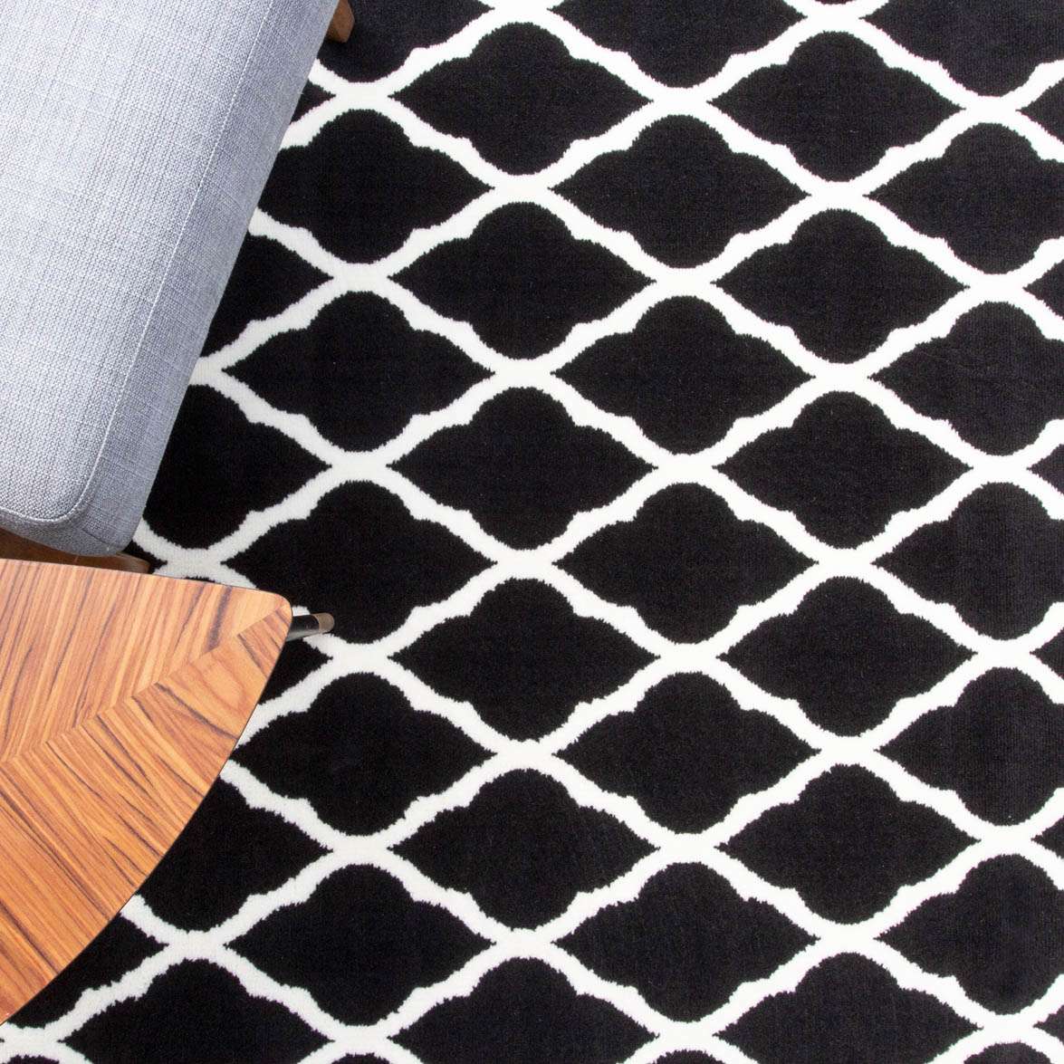 Black Moroccan Trellis Living Room Rug - Image 4