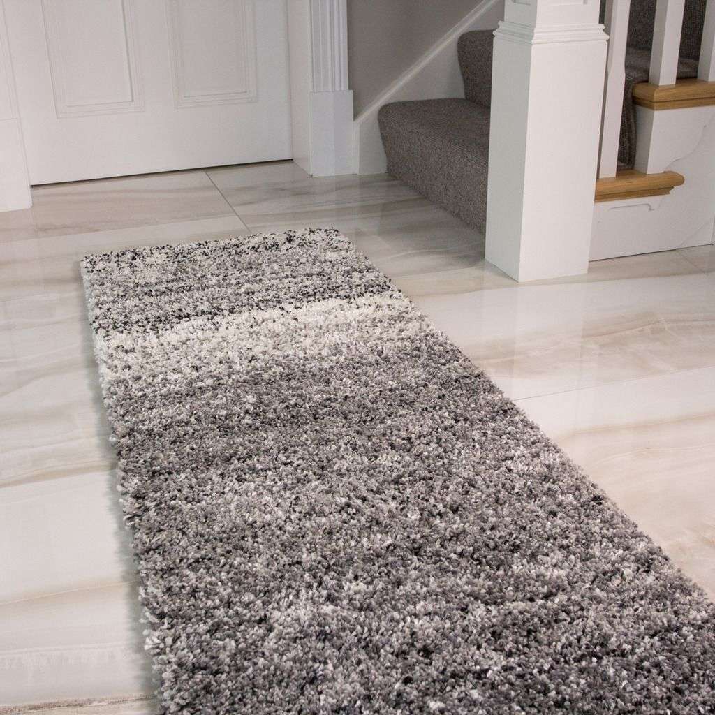 Black Stripe Shaggy Runner Rug - Image 2