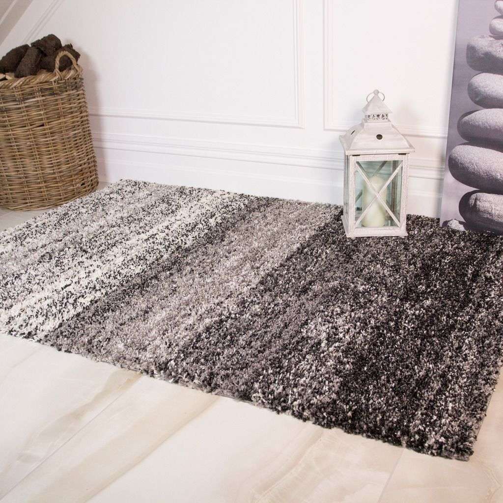 Black Stripe Shaggy Runner Rug - Image 3