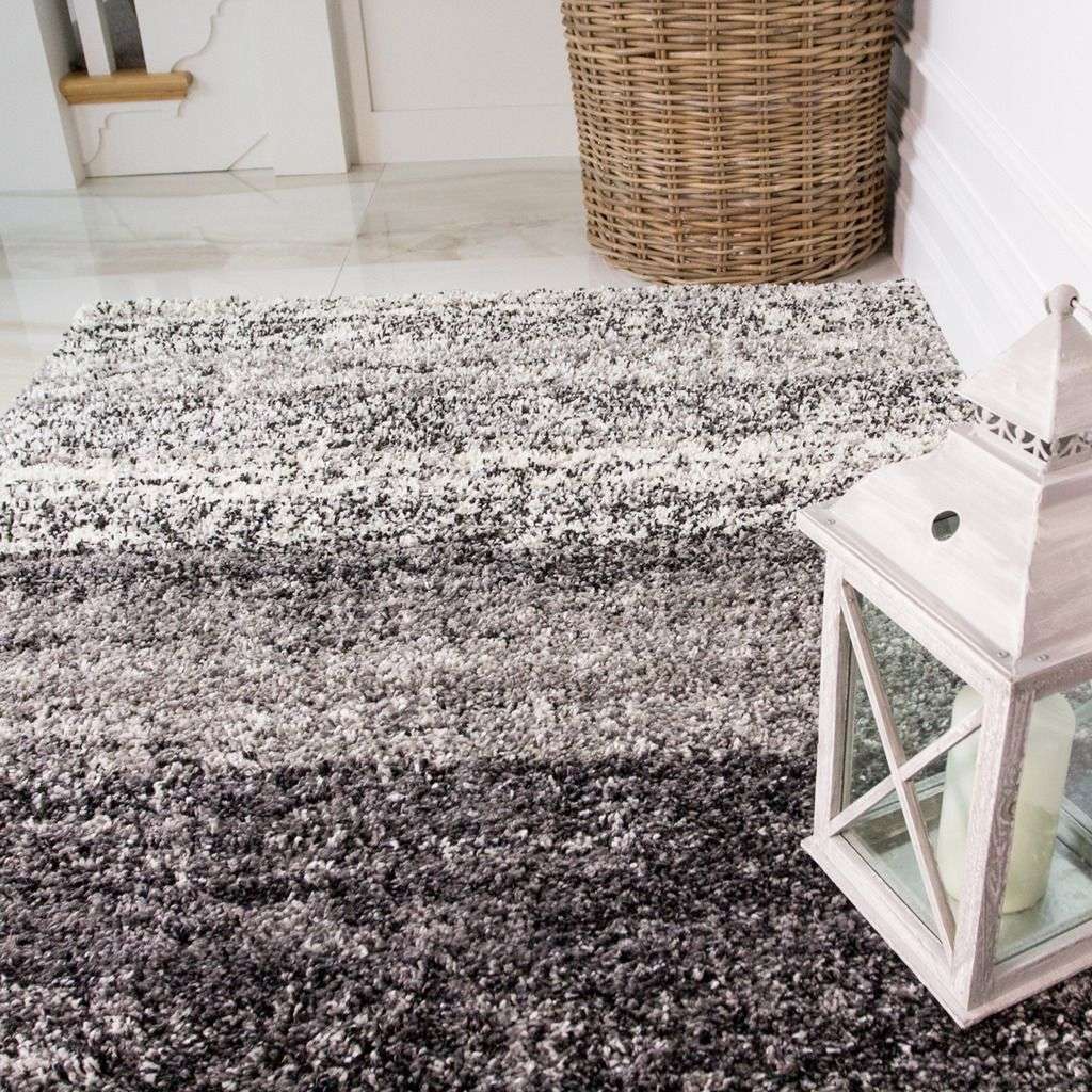 Black Stripe Shaggy Runner Rug - Image 5