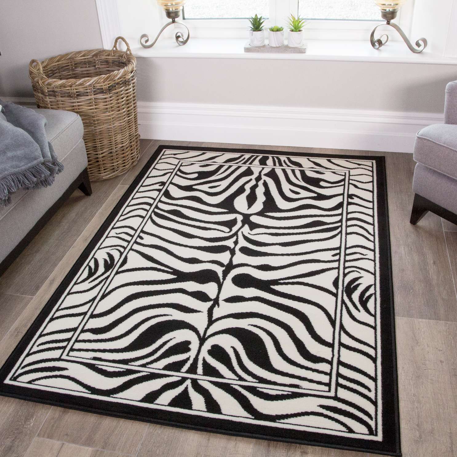 Black White Animal Zebra Print Runner Rug - Image 2