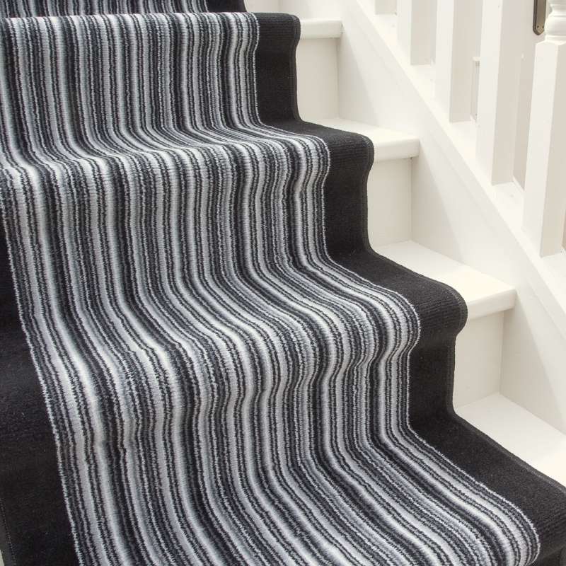 Black White Stripey Stair Carpet Runner - Cut to Measure - Image 3