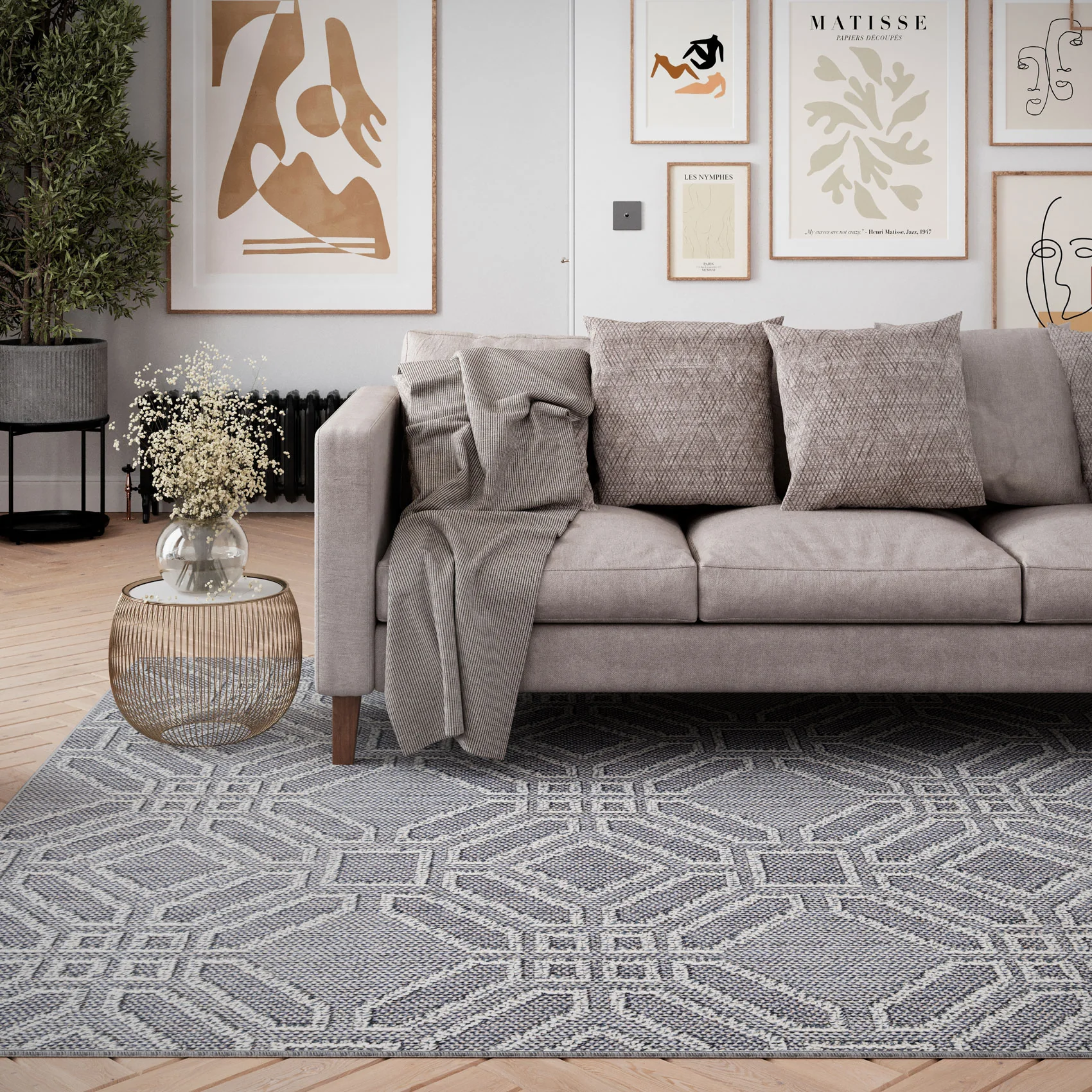 Blue Geometric Loop Pile Rug - Image 2