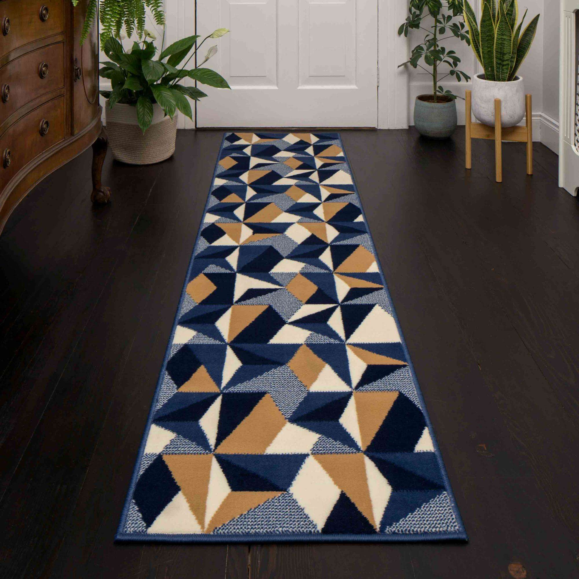 Blue Grey Modern Geometric Living Room Rugs - Image 3