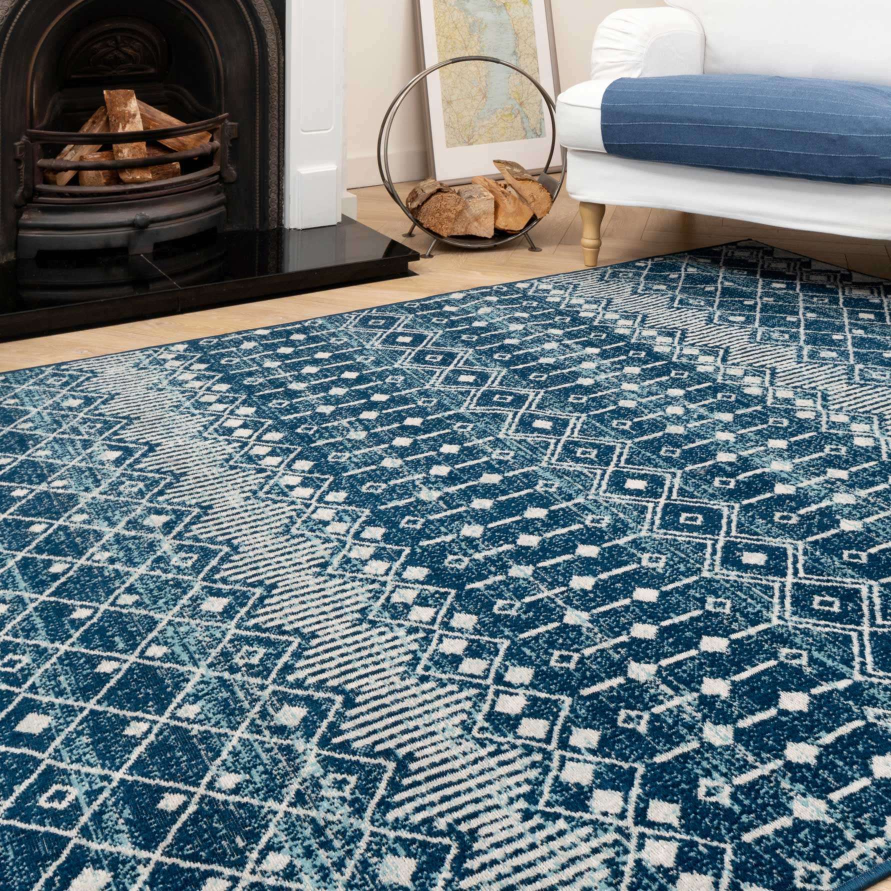 Blue Moroccan Tile Living Room Rug - Image 6