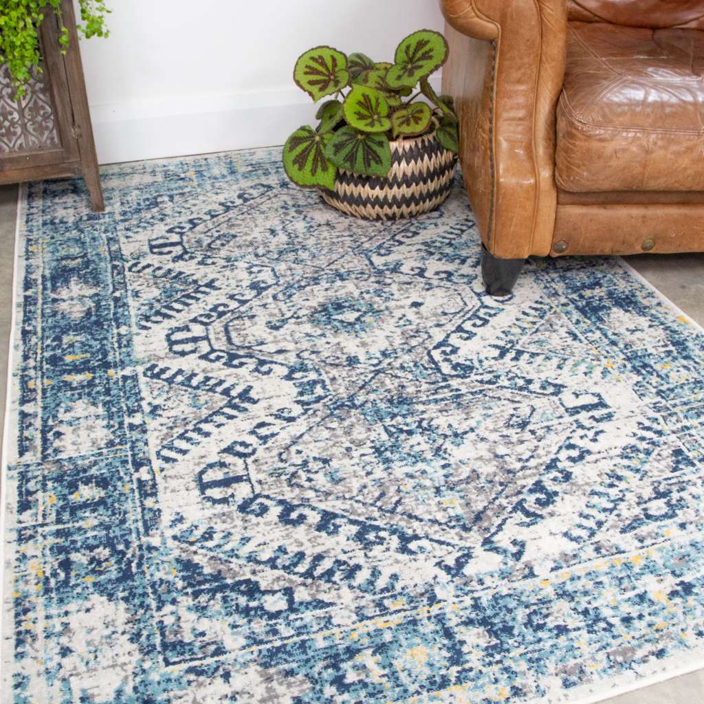 Blue Oriental Distressed Vintage Rug - Image 3