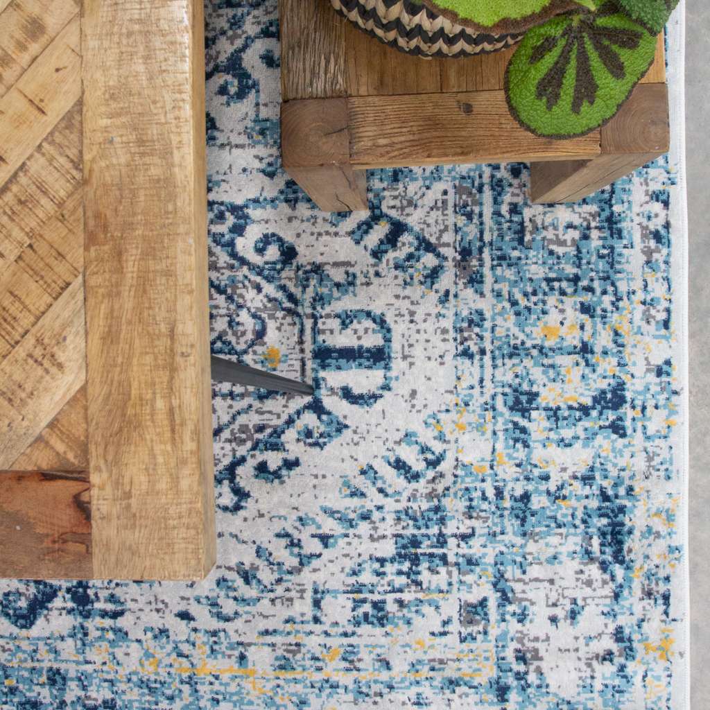 Blue Oriental Distressed Vintage Rug - Image 4
