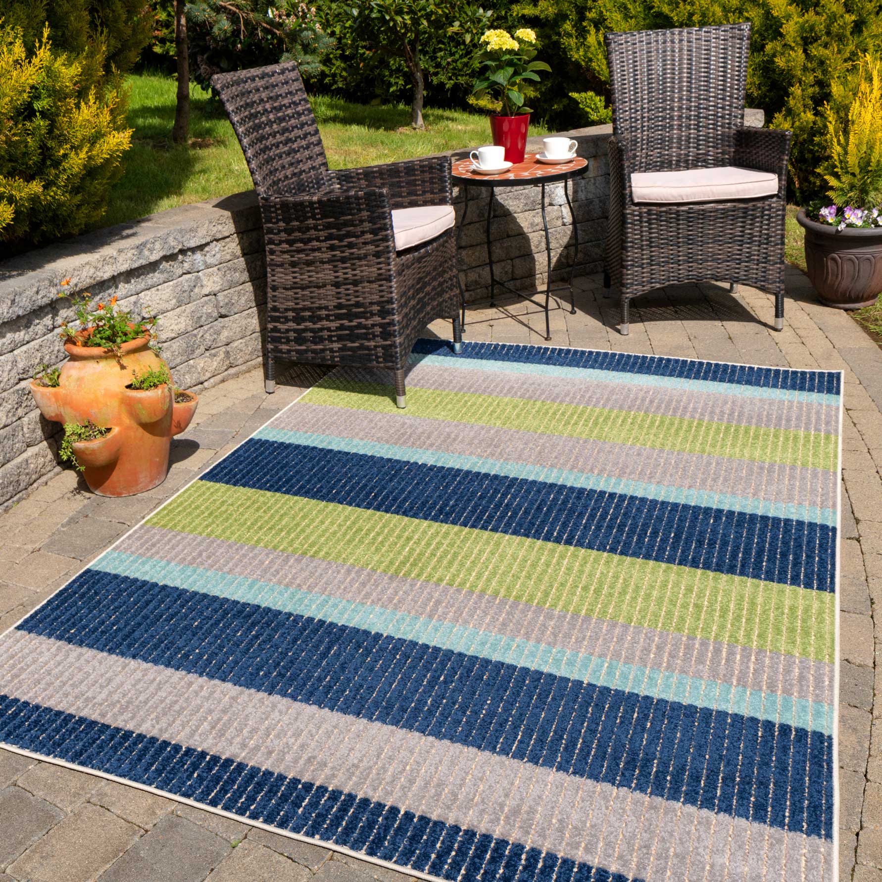 Blue Striped Indoor Outdoor Rug - Cordy - Image 2