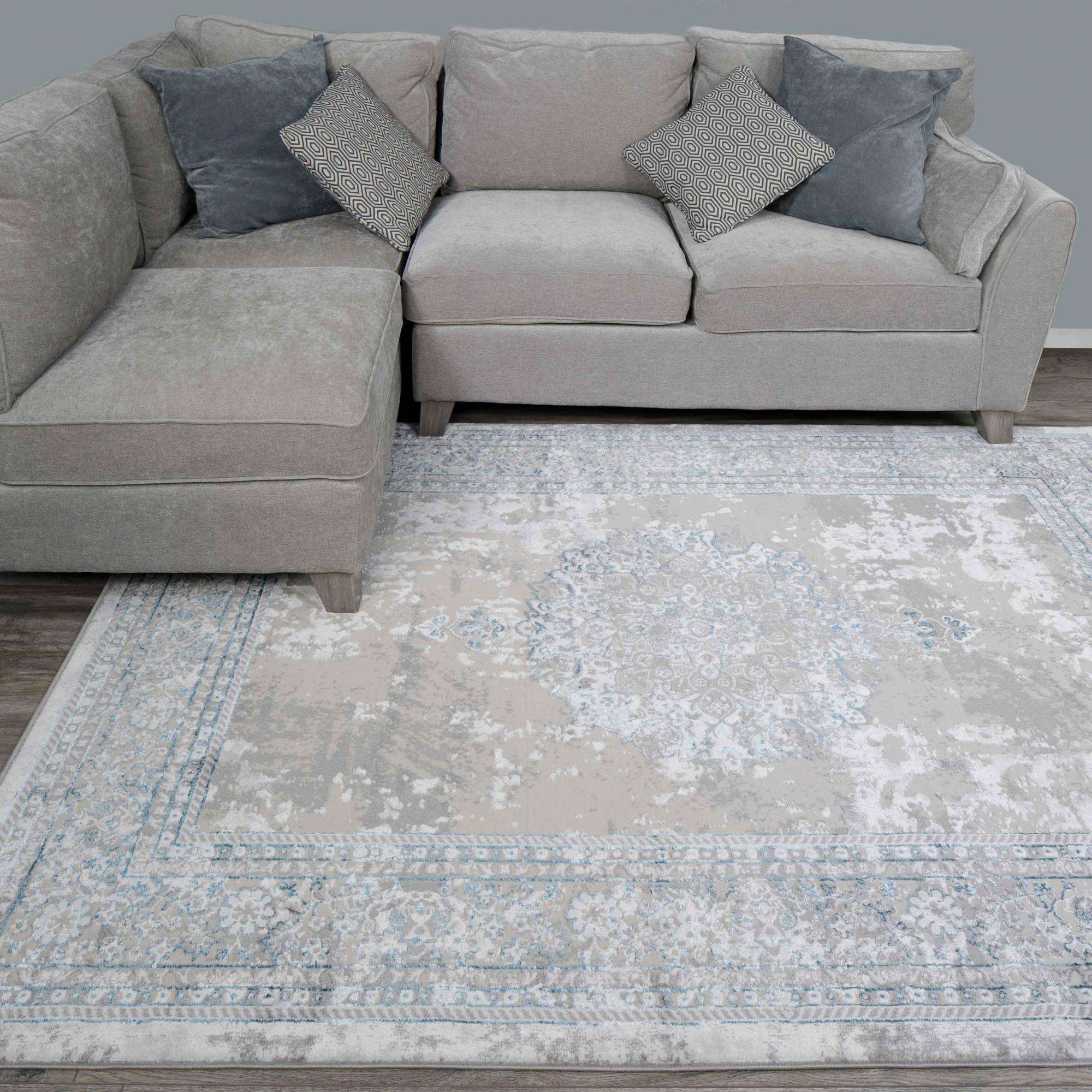 Blue Traditional Distressed Large Dining Table Rugs - Image 2