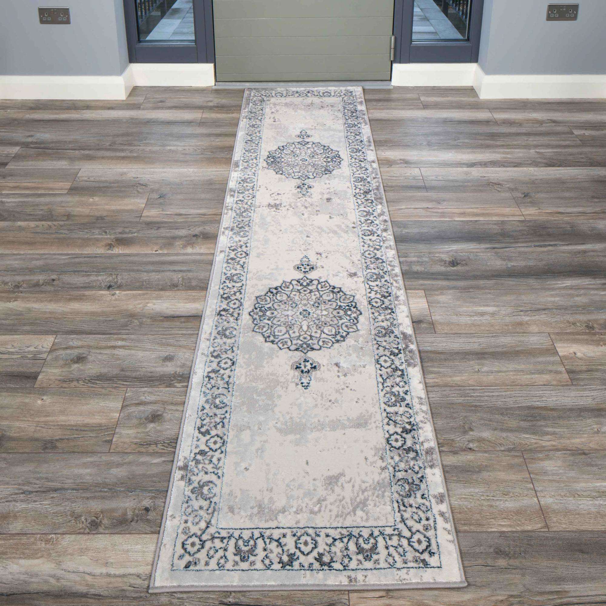 Blue Traditional Distressed Large Dining Table Rugs - Image 3