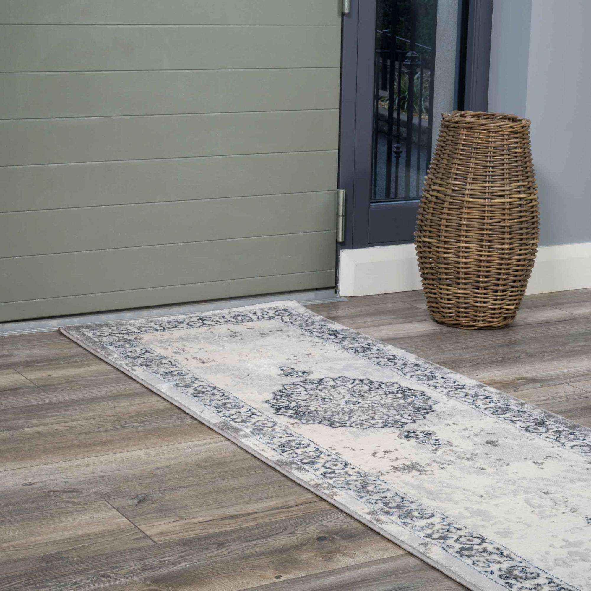 Blue Traditional Distressed Large Dining Table Rugs - Image 4
