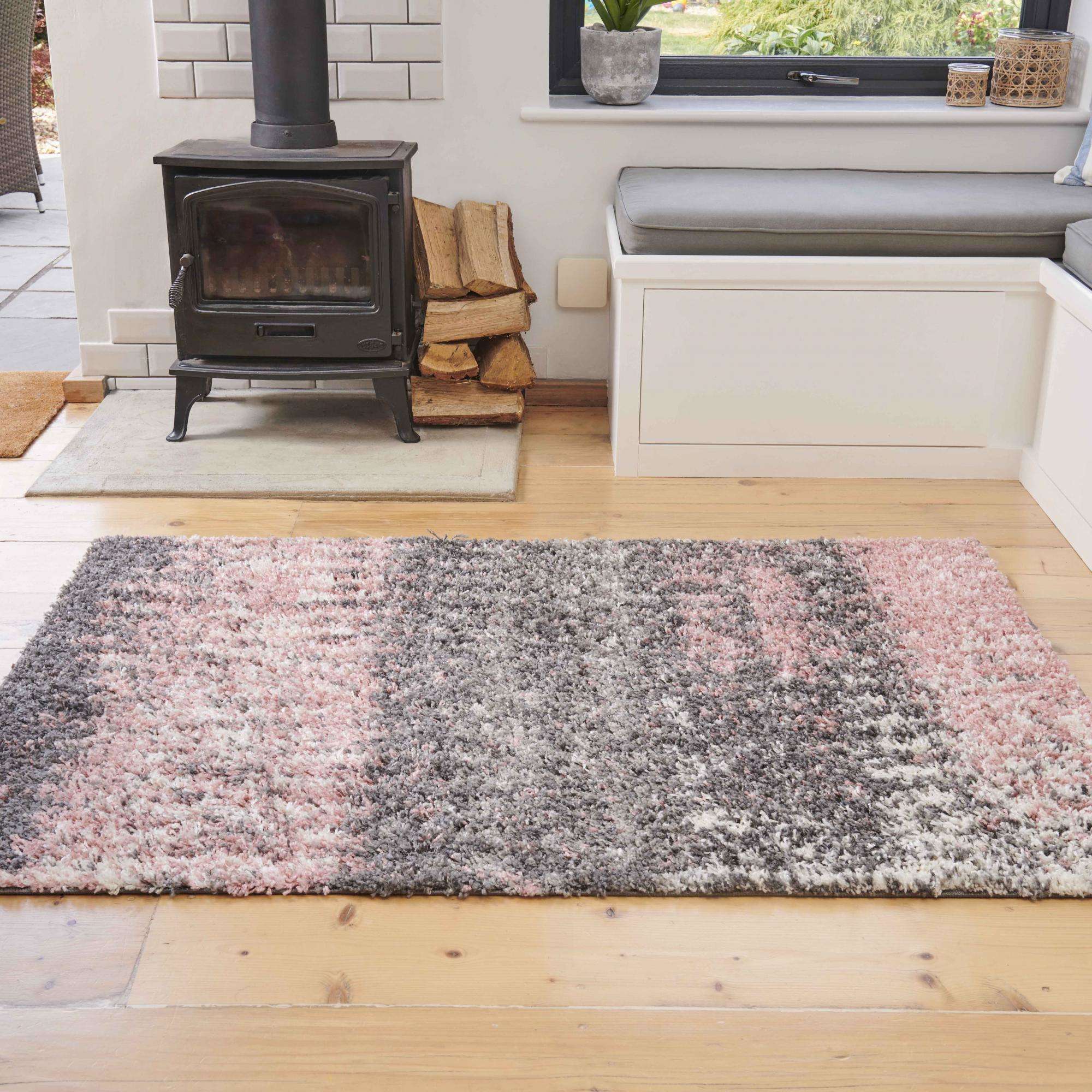Blush Distressed Textured Shaggy Runner Rug - Image 3