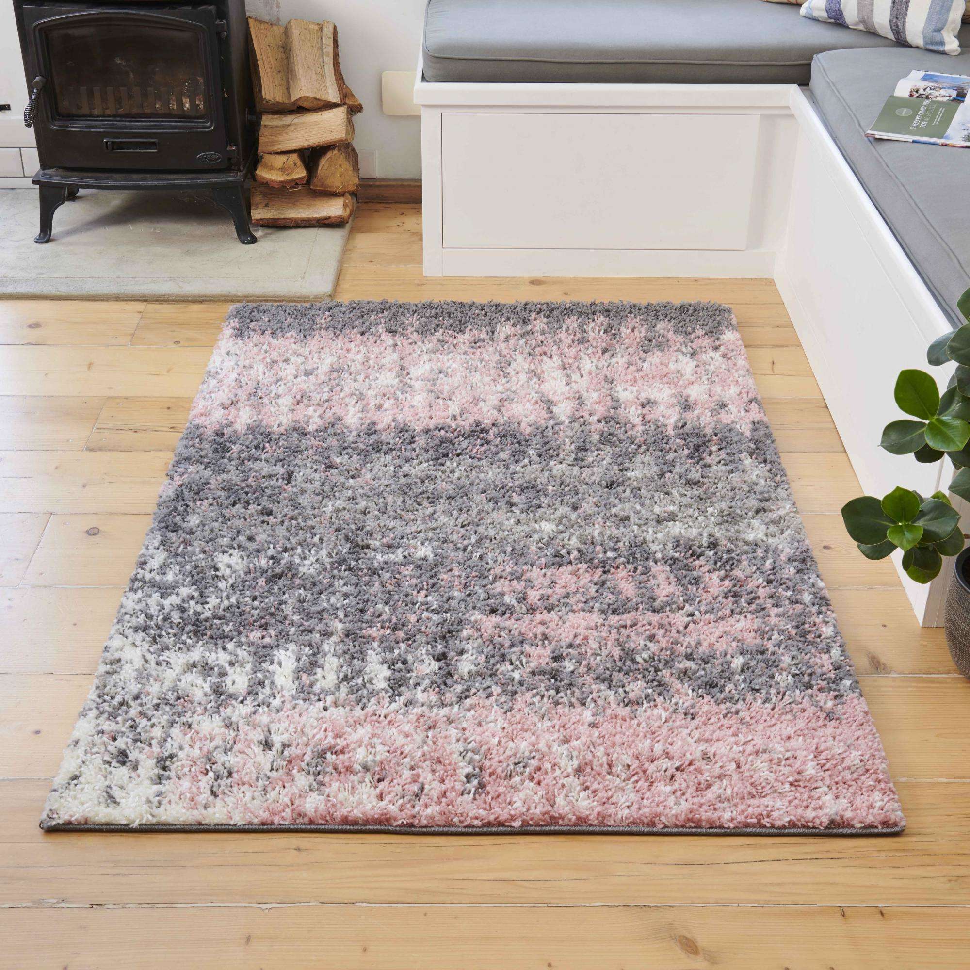 Blush Distressed Textured Shaggy Runner Rug - Image 4