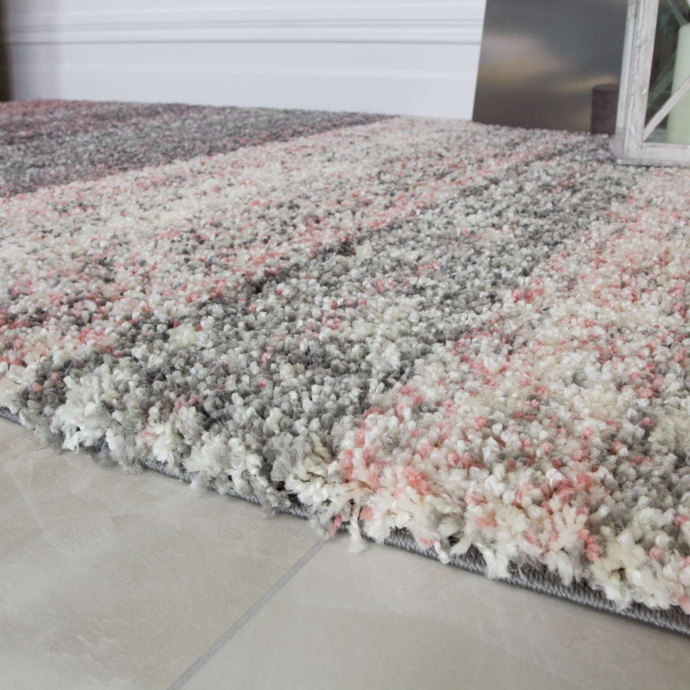 Blush Pink Stripe Shaggy Rug - Image 6