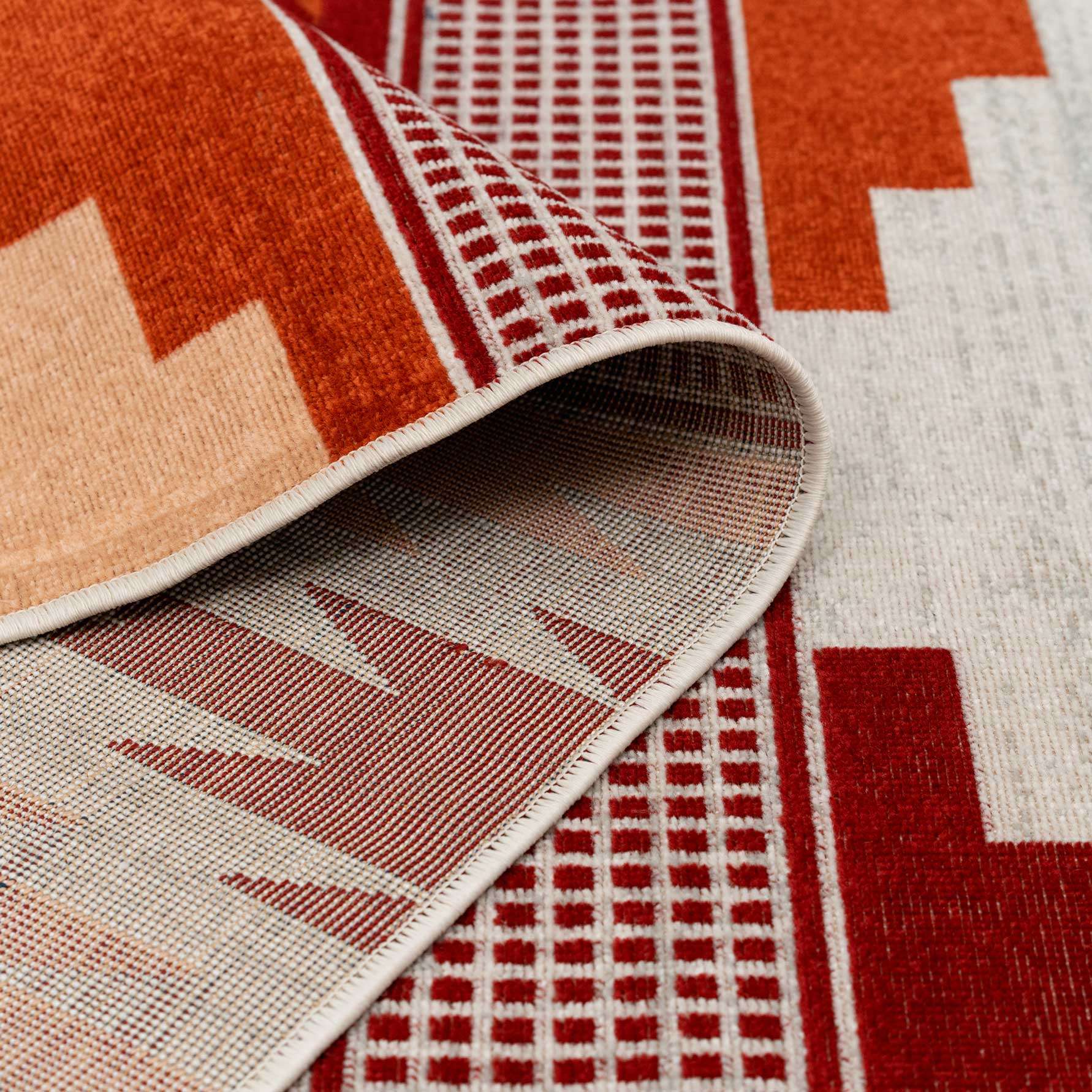 Terracotta Burnt Orange Living Room Rug - Aztec - Image 6