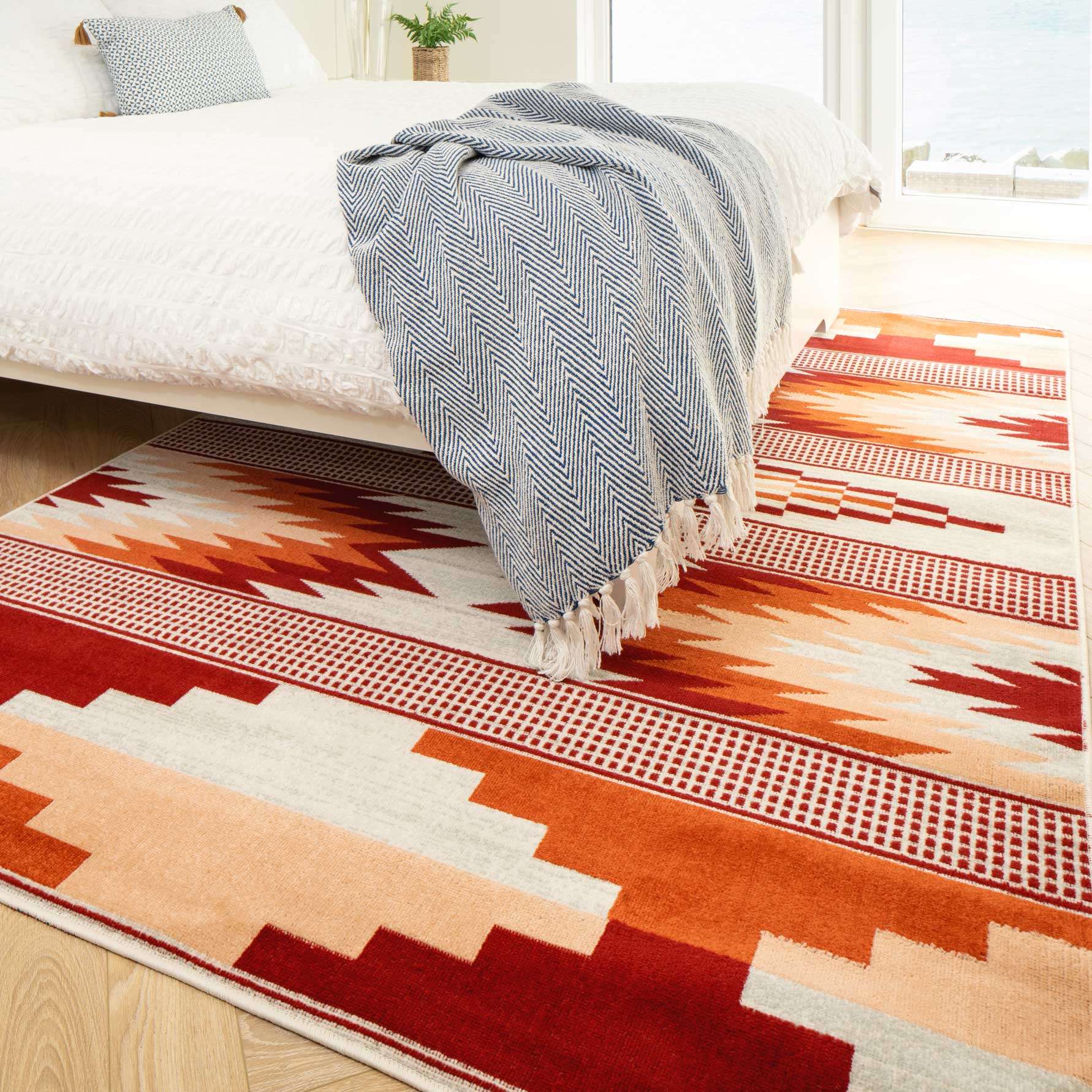 Terracotta Burnt Orange Living Room Rug - Aztec - Image 8