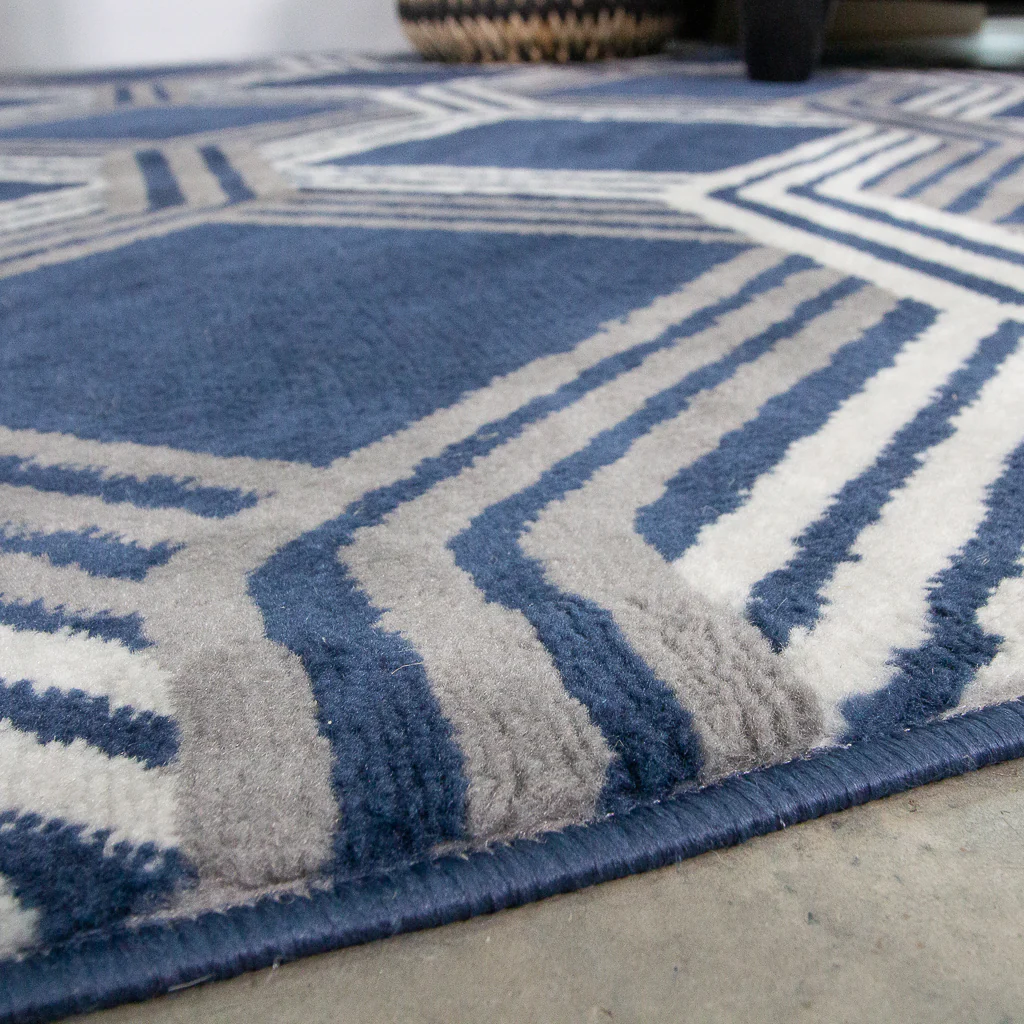 Chic Geometric Navy Living Room Rug - Image 5
