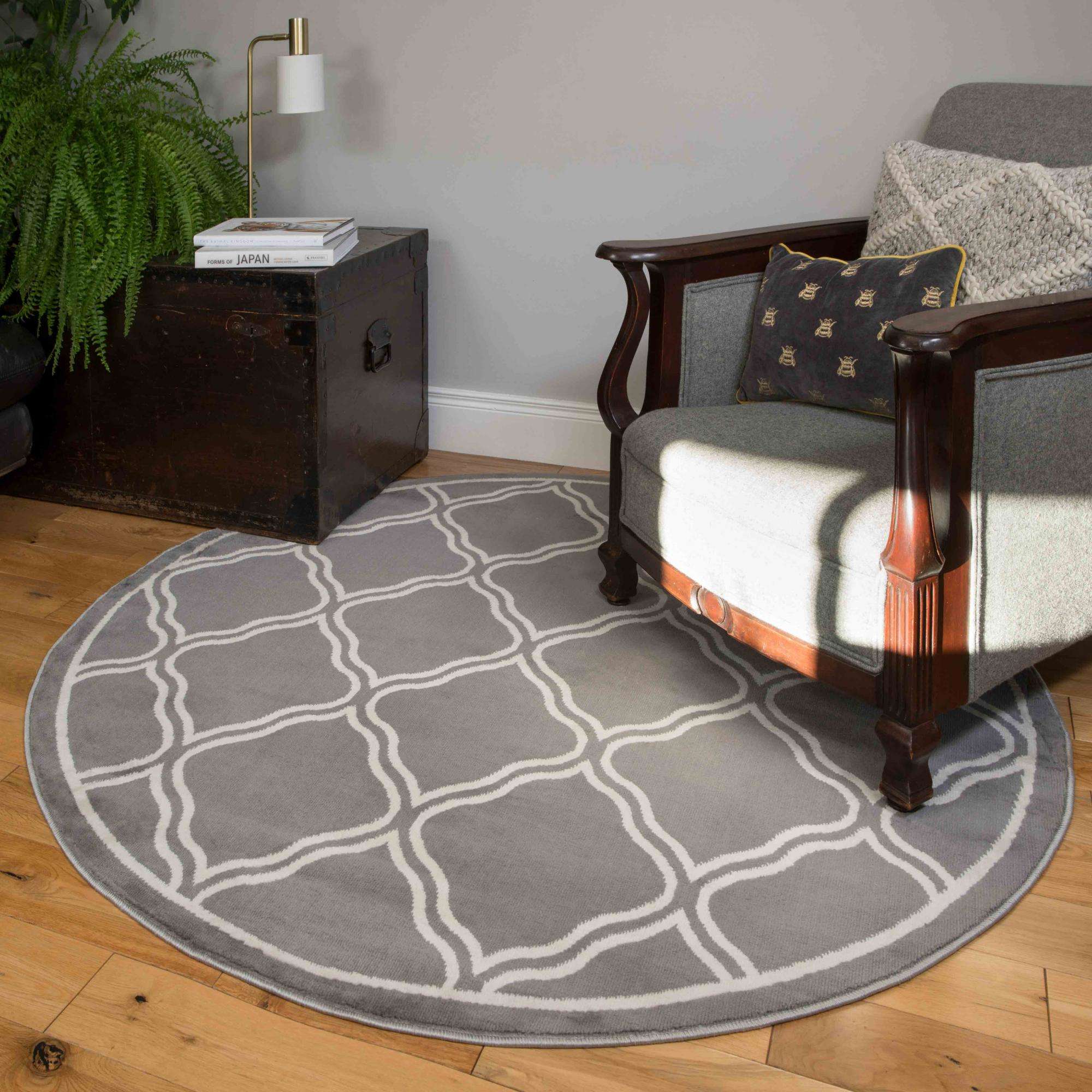 Dark Grey Trellis Living Room Rug - Image 3