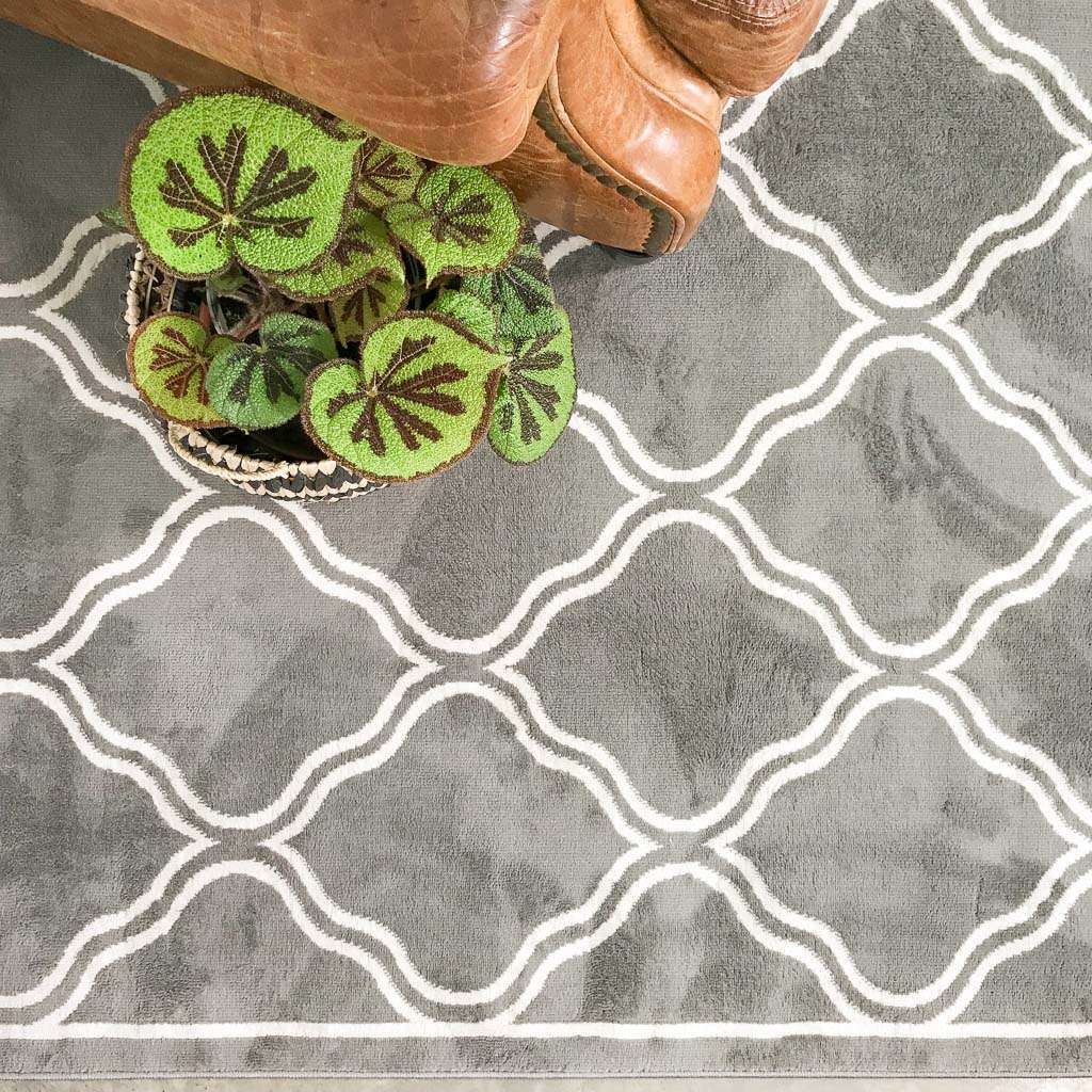 Dark Grey Trellis Living Room Runner Rug - Image 3