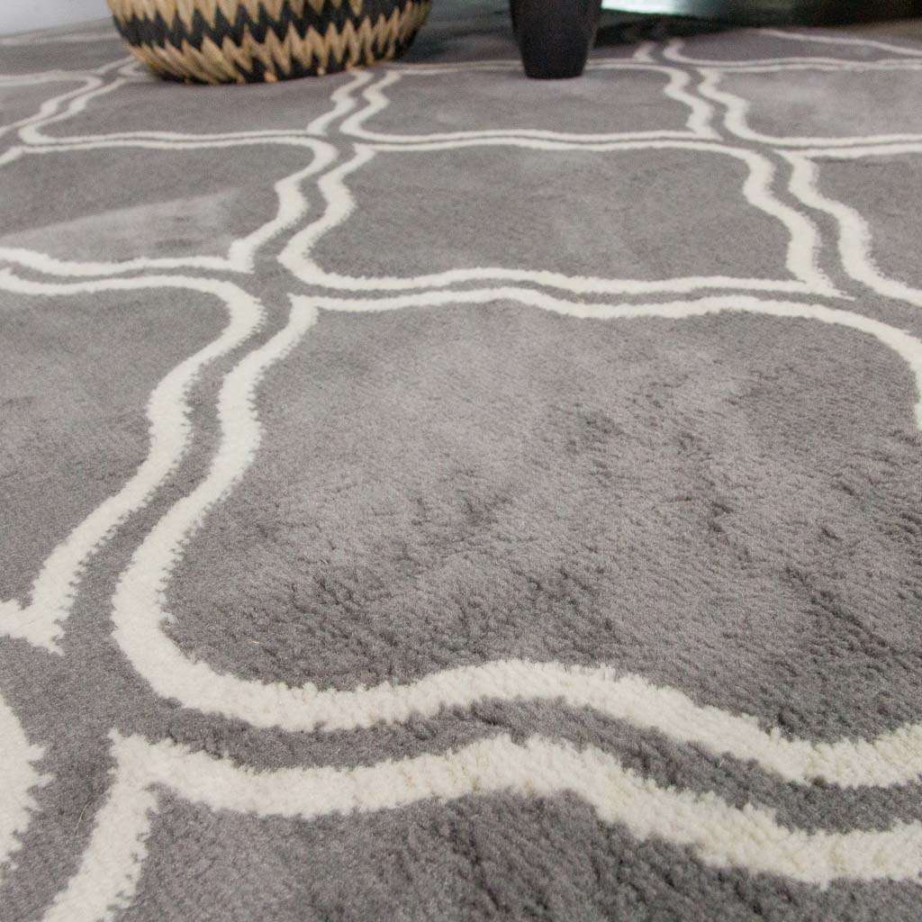 Dark Grey Trellis Living Room Runner Rug - Image 5