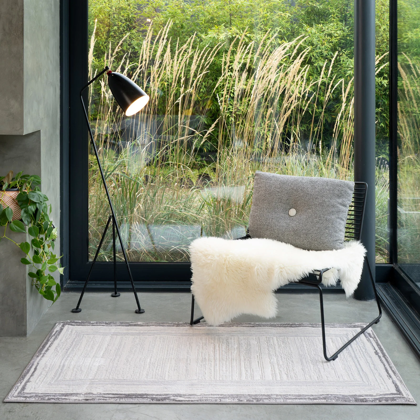 Distressed Greige Bordered Rug - Libby - Image 4
