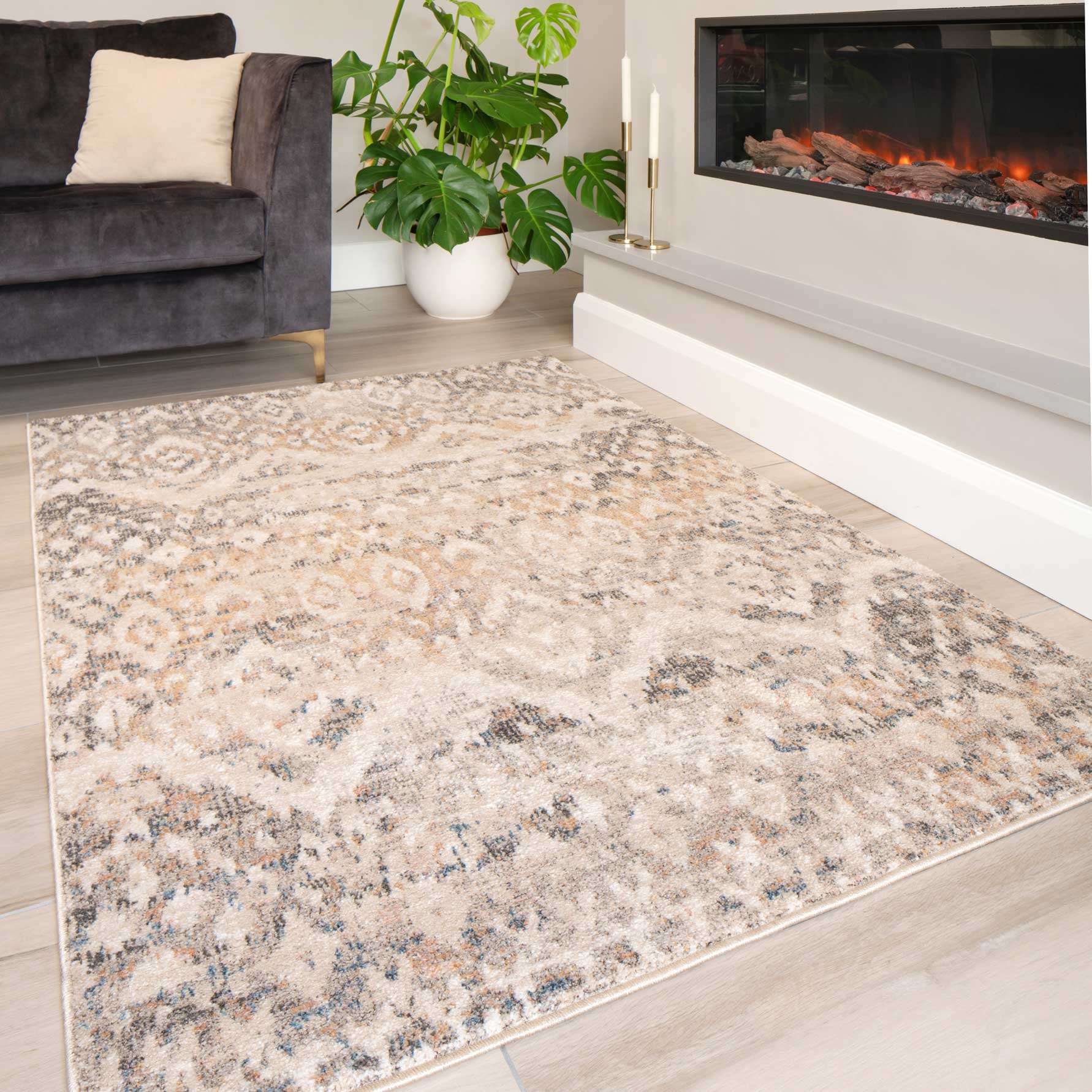 Distressed Grey Gold Diamond Area Rug - Boyce - Image 5