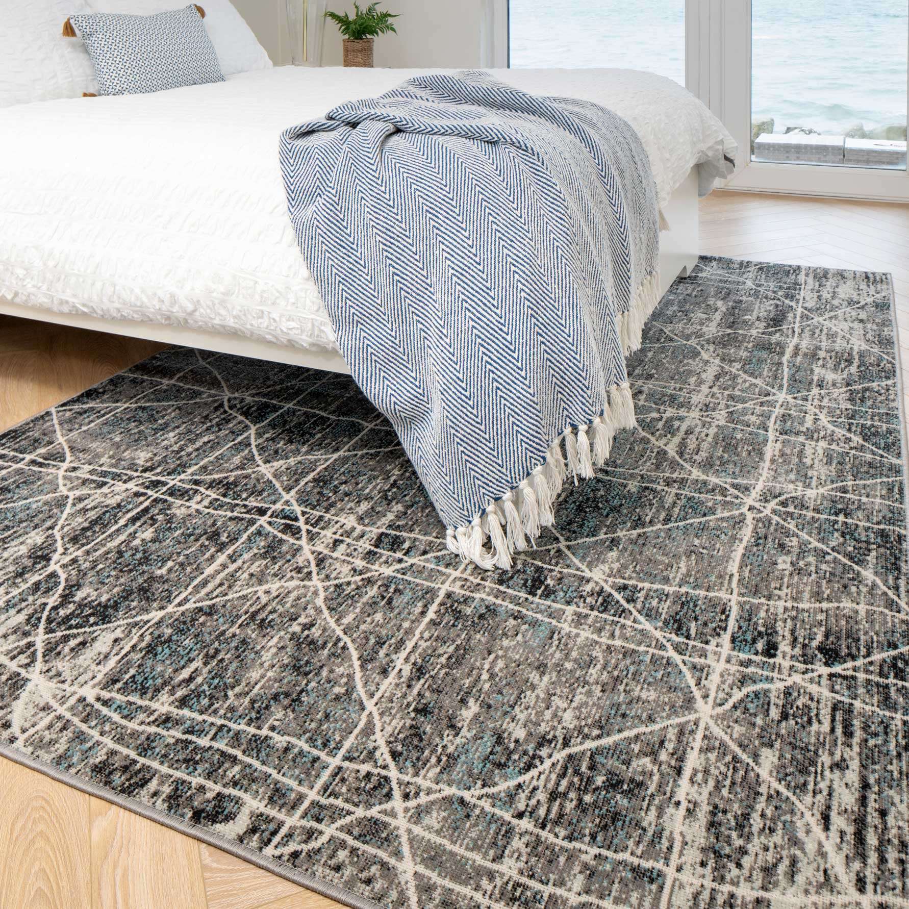 Distressed Grey Trellis Area Rug - Image 2