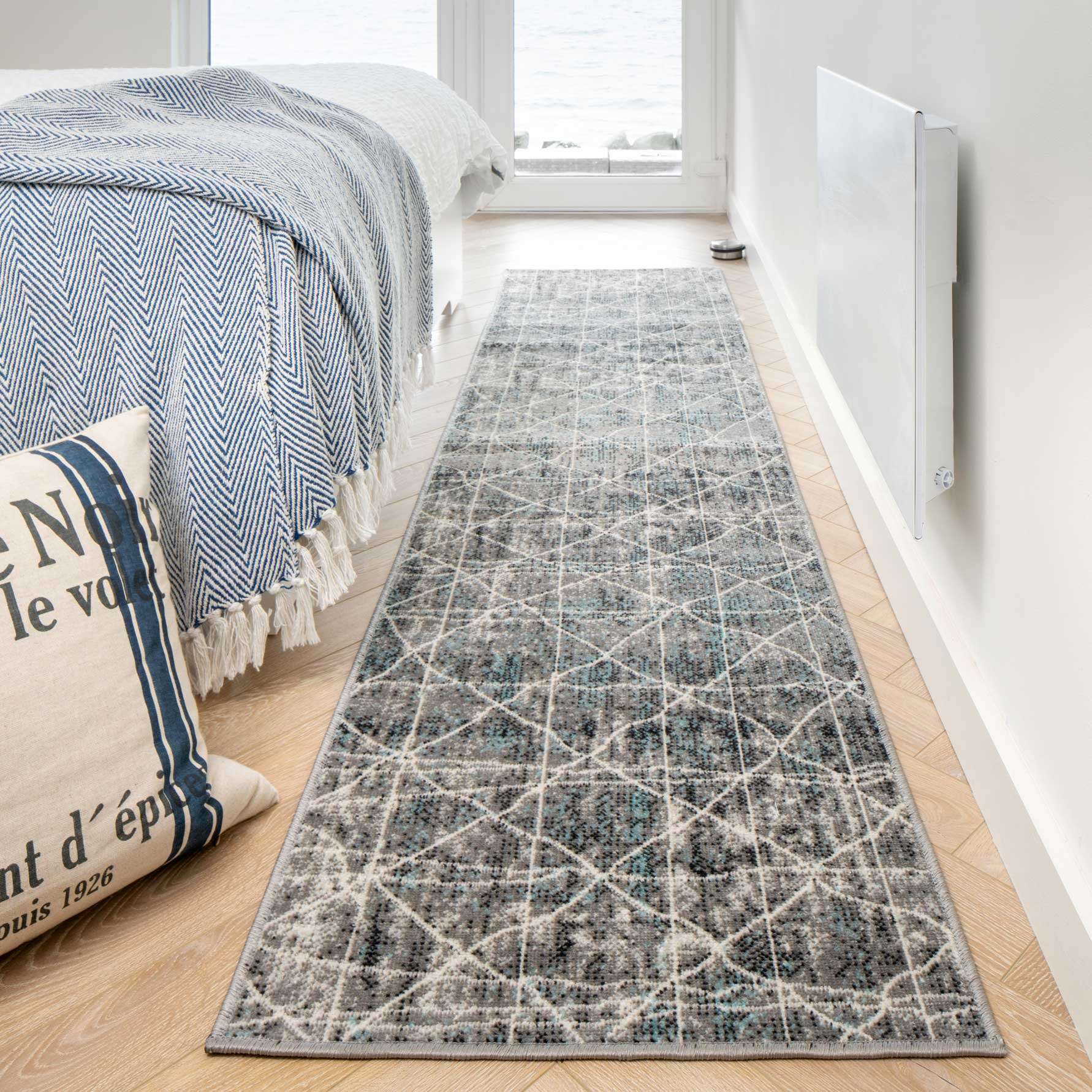 Distressed Grey Trellis Area Rug - Image 6