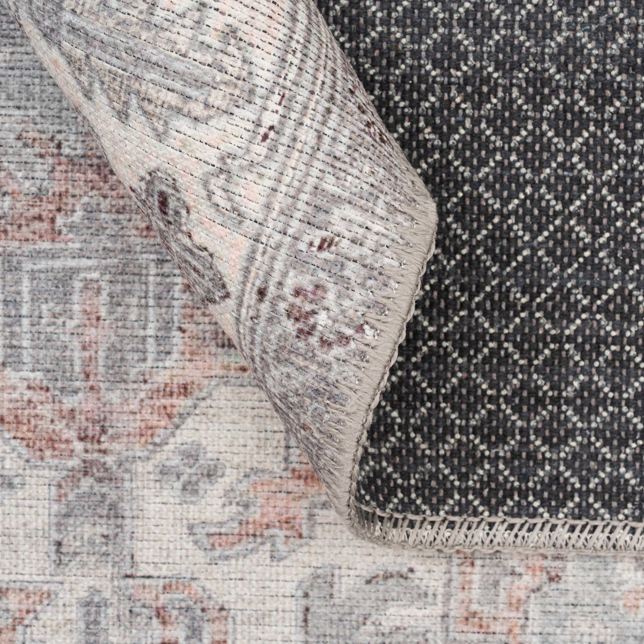 Flatwoven Washable Distressed Grey Bordered Runner - Grand - Image 9