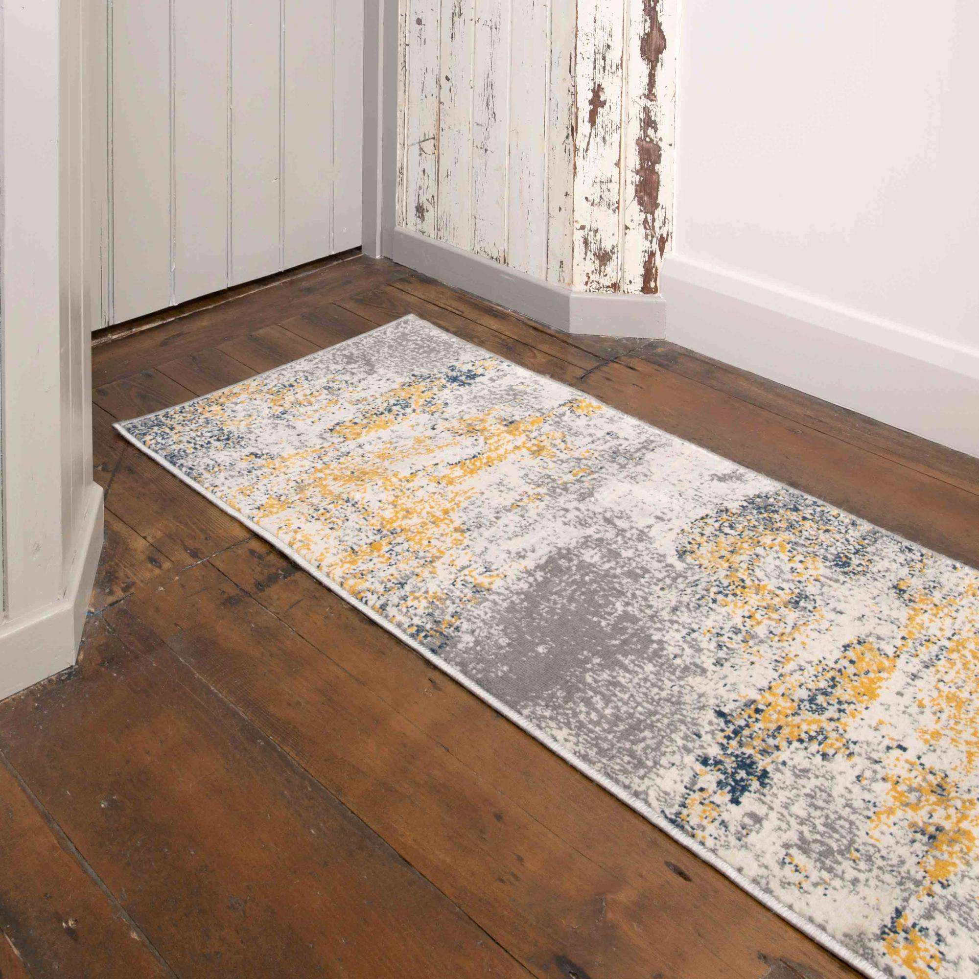Distressed Ochre Yellow Pastel Soft Hall Runner Rug - Image 2