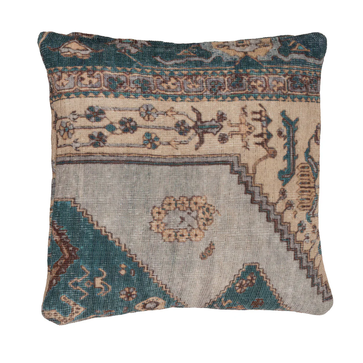 Flatwoven Washable Distressed Teal Bordered Rug - Cyrus - Image 13
