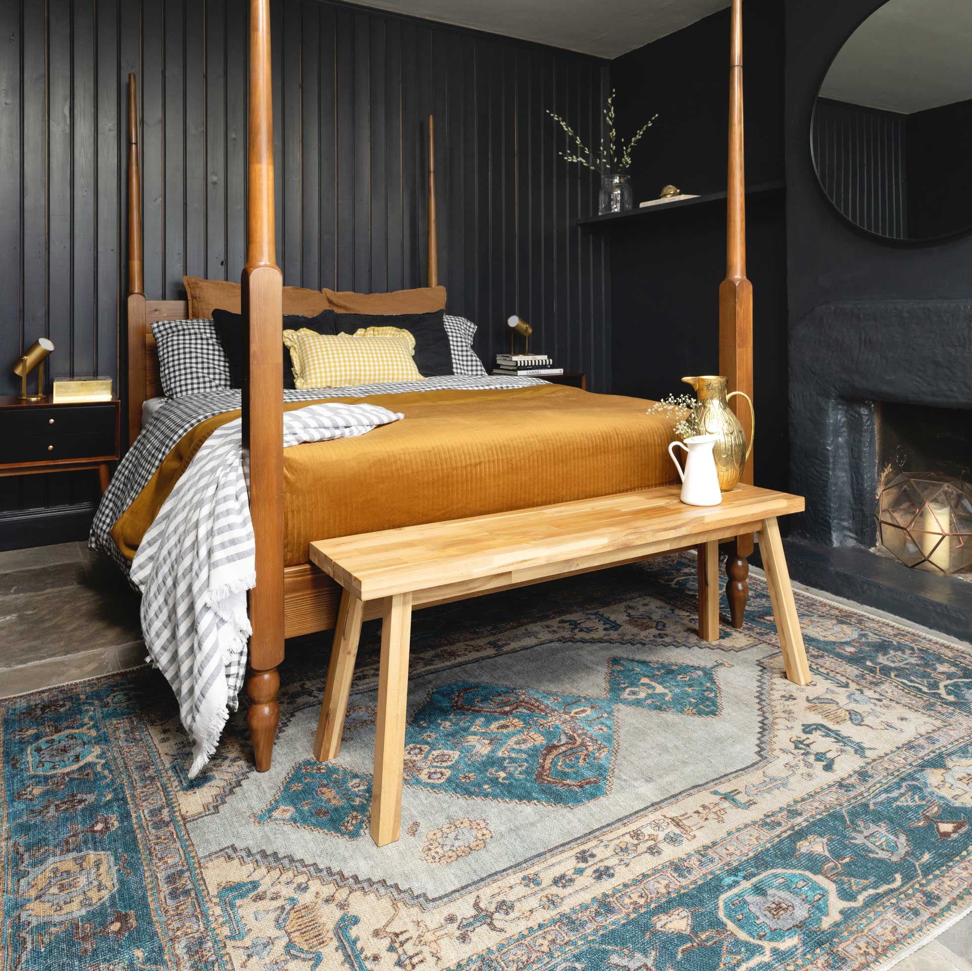 Flatwoven Washable Distressed Teal Bordered Rug - Cyrus - Image 9