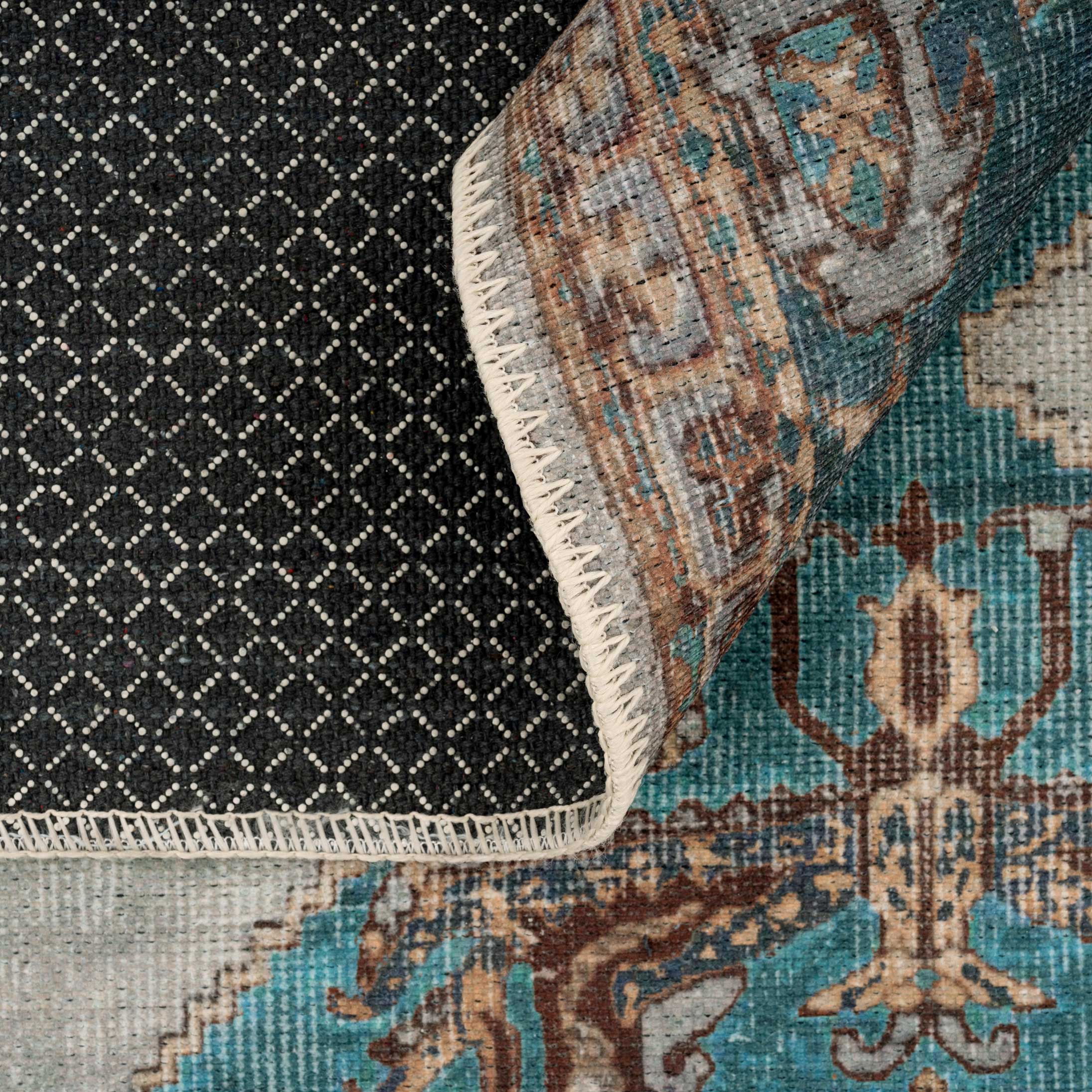 Flatwoven Washable Distressed Teal Runner - Cyrus - Image 4