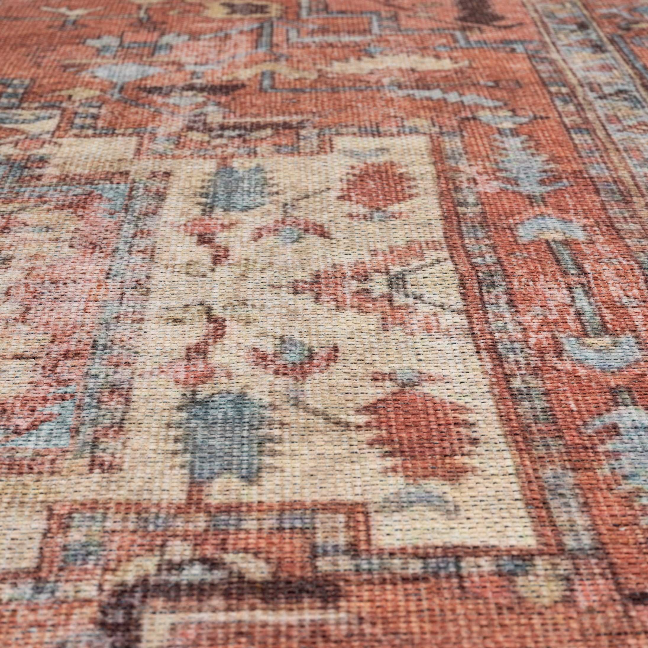 Flatwoven Washable Distressed Terracotta Aztec Boho Rug - Yana - Image 3