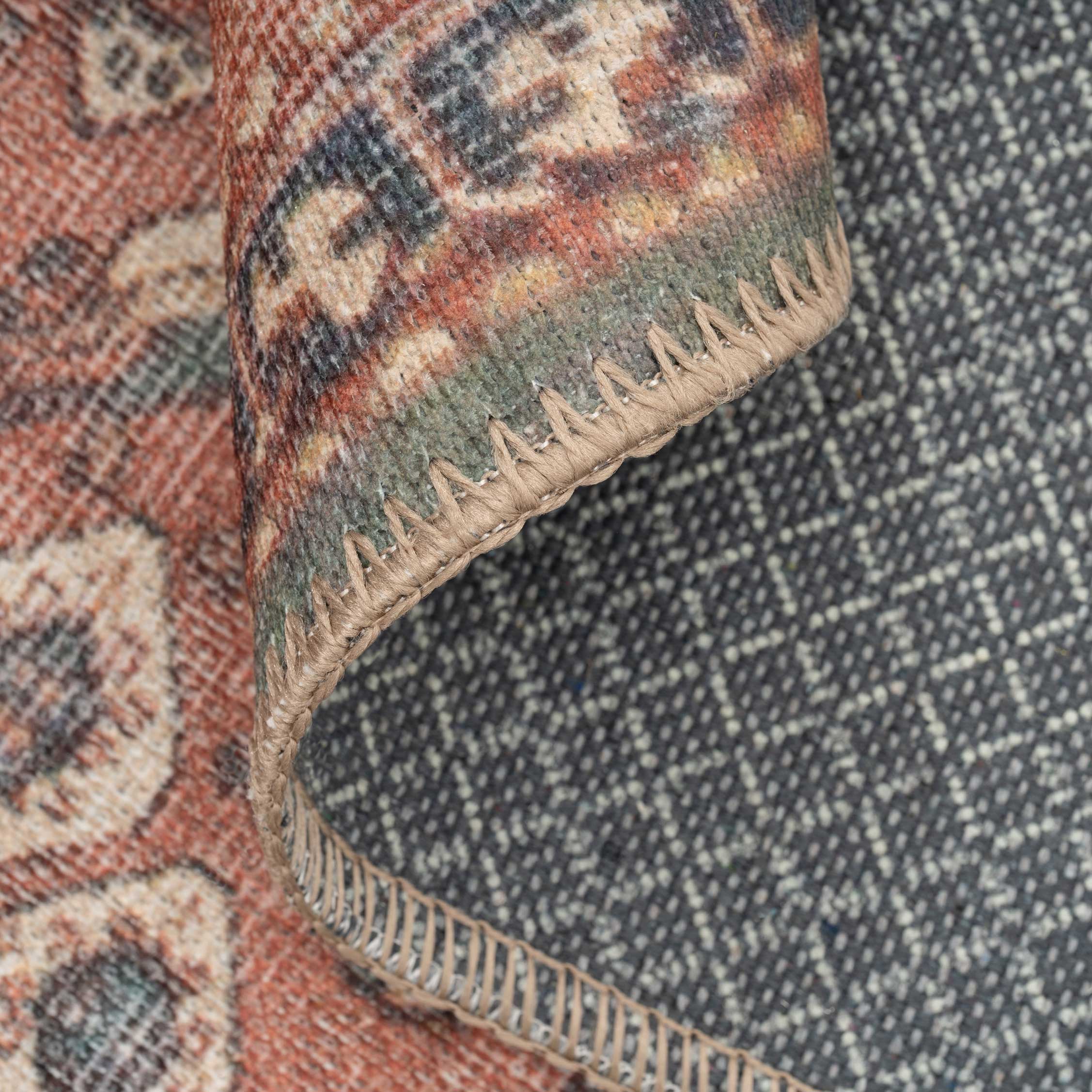 Flatwoven Washable Distressed Terracotta Circle Rug - Image 3