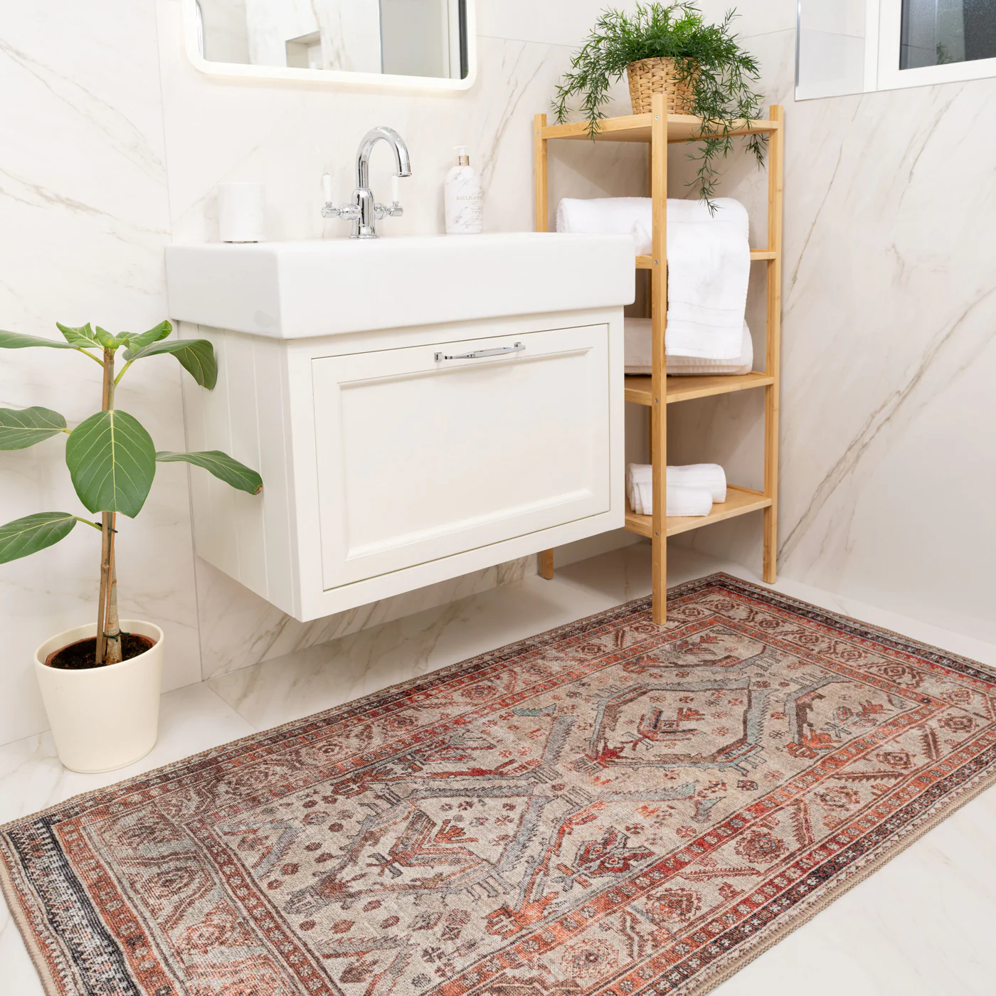 Distressed Terracotta Washable Rustic Rug - Rowe - Image 13