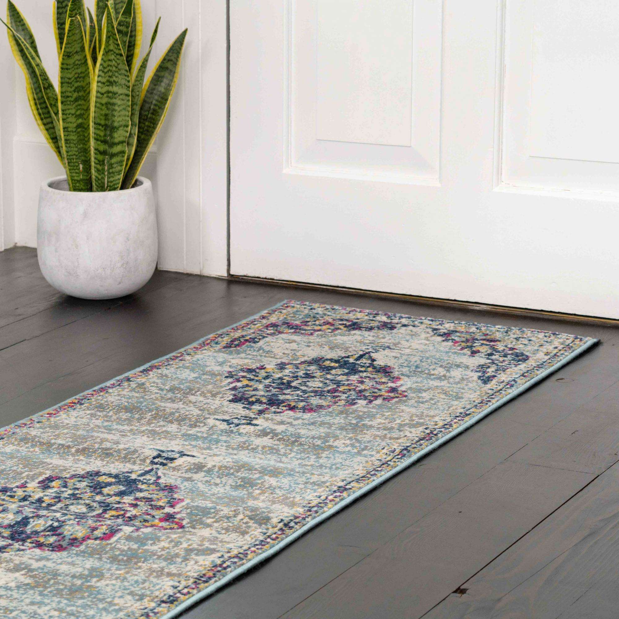 Faded Distressed Colourful Oriental Pattern Runner  Rug - Image 3