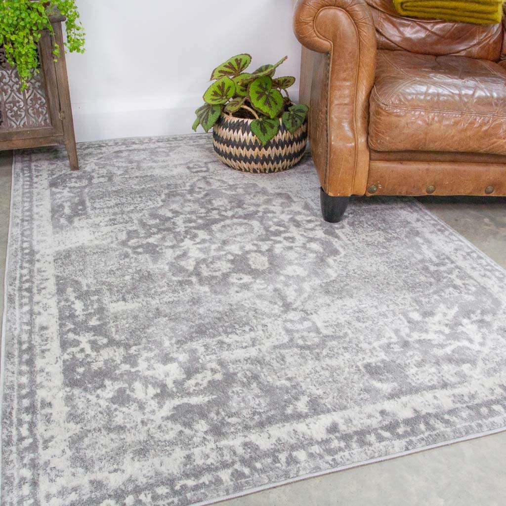 Faded Distressed Grey Oriental Pattern Runner Rug - Image 2