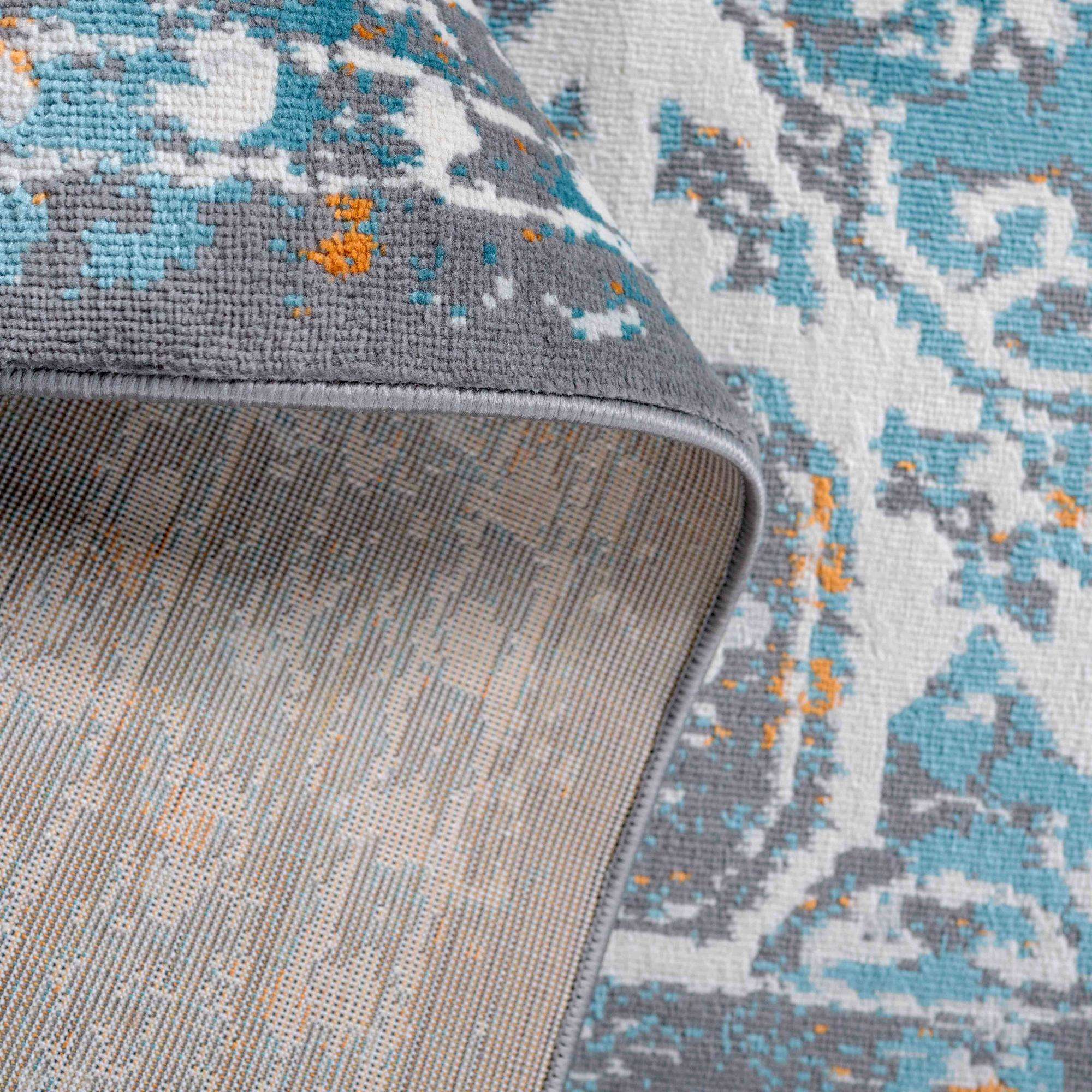 Faded Distressed Light Blue Grey Oriental Pattern Rug - Image 7