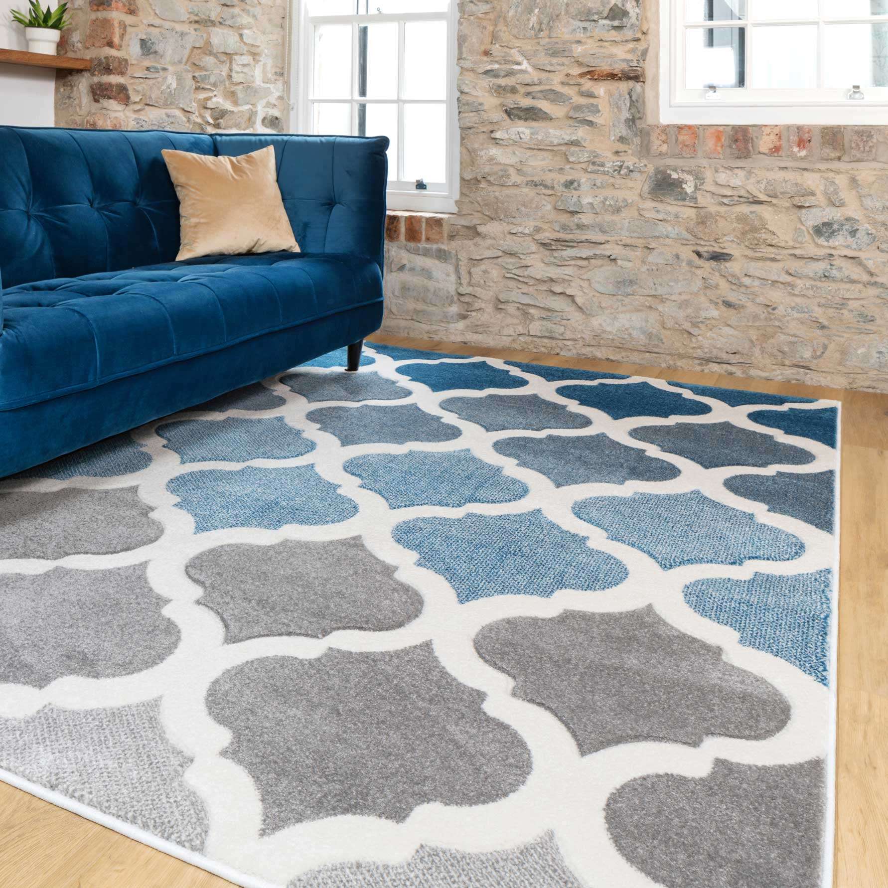 Fresh Trellis Blue Living Room Rug - Topaz - Image 2