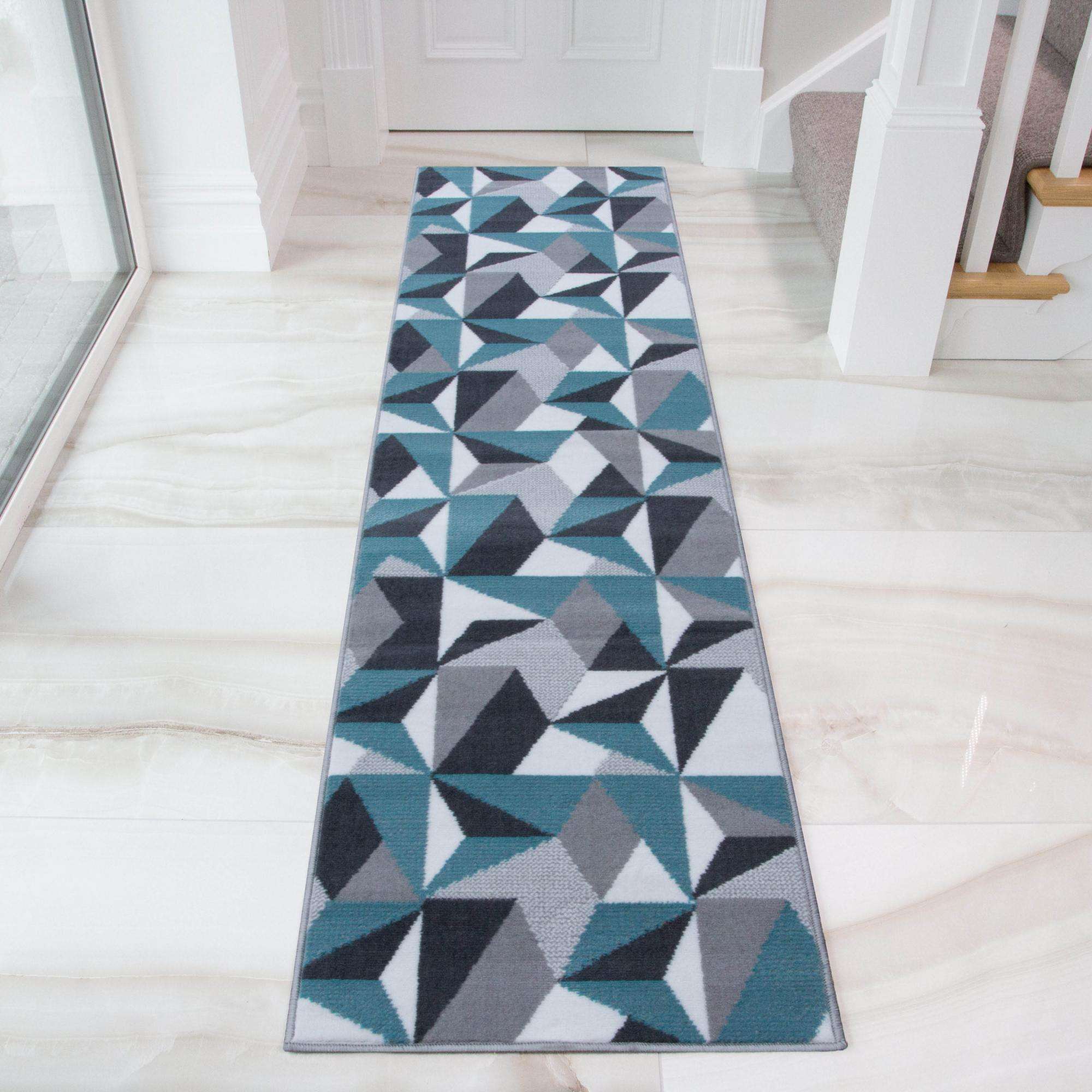 Geometric Blue and Grey Rug - Image 5