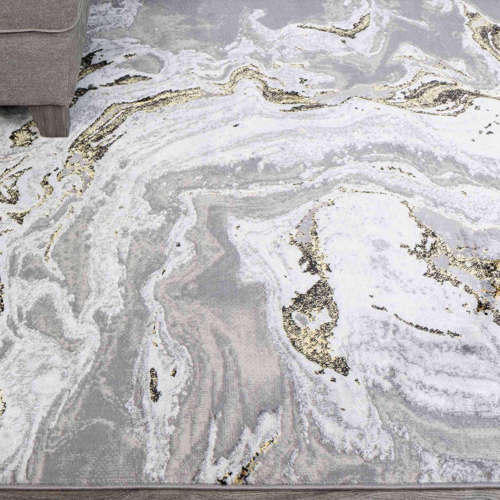 Gold Abstract Marble Pattern Hall Runner Rugs - Image 4